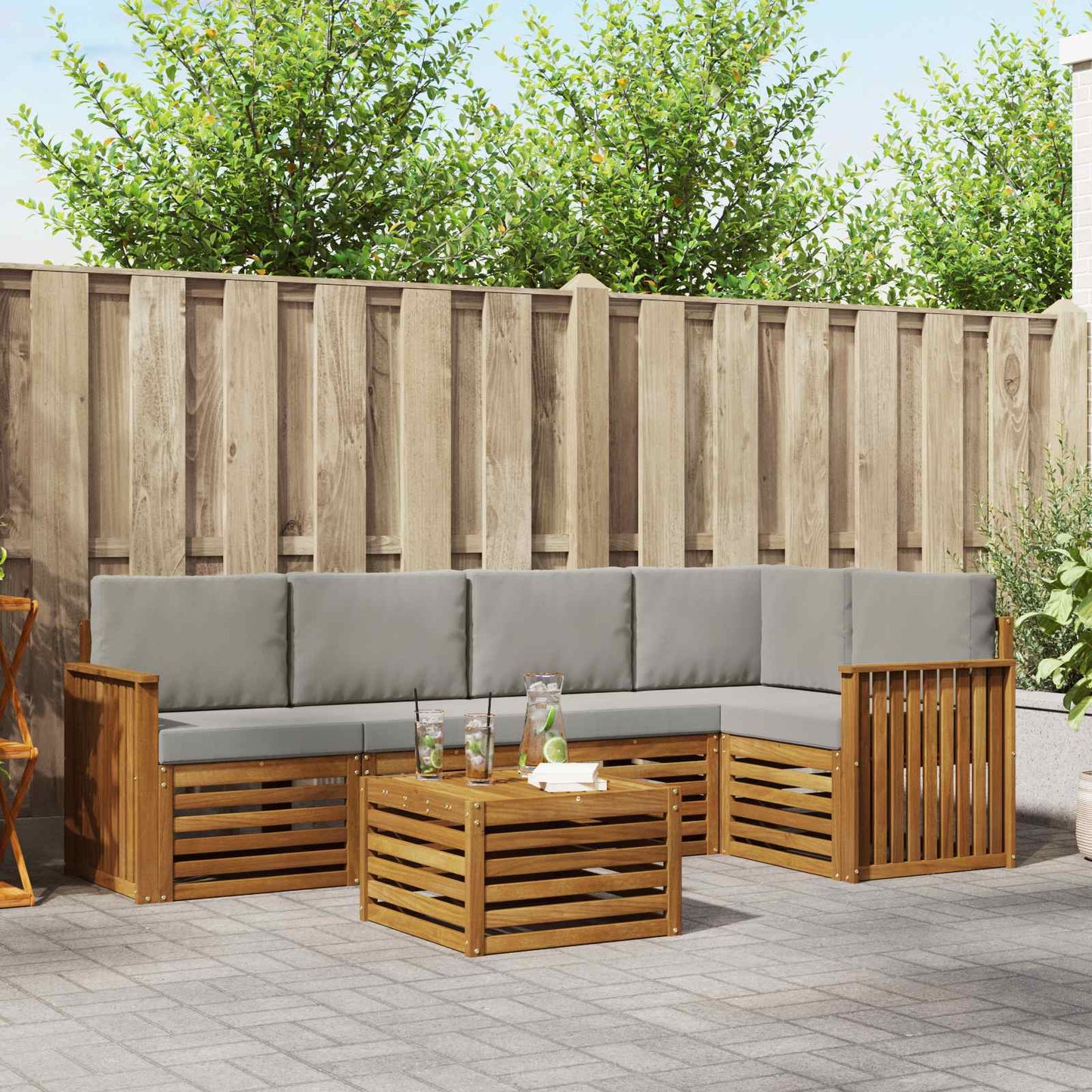 Outdoor-Sofagarnitur 6 stk. Natürlich und Hellgrau Polyester