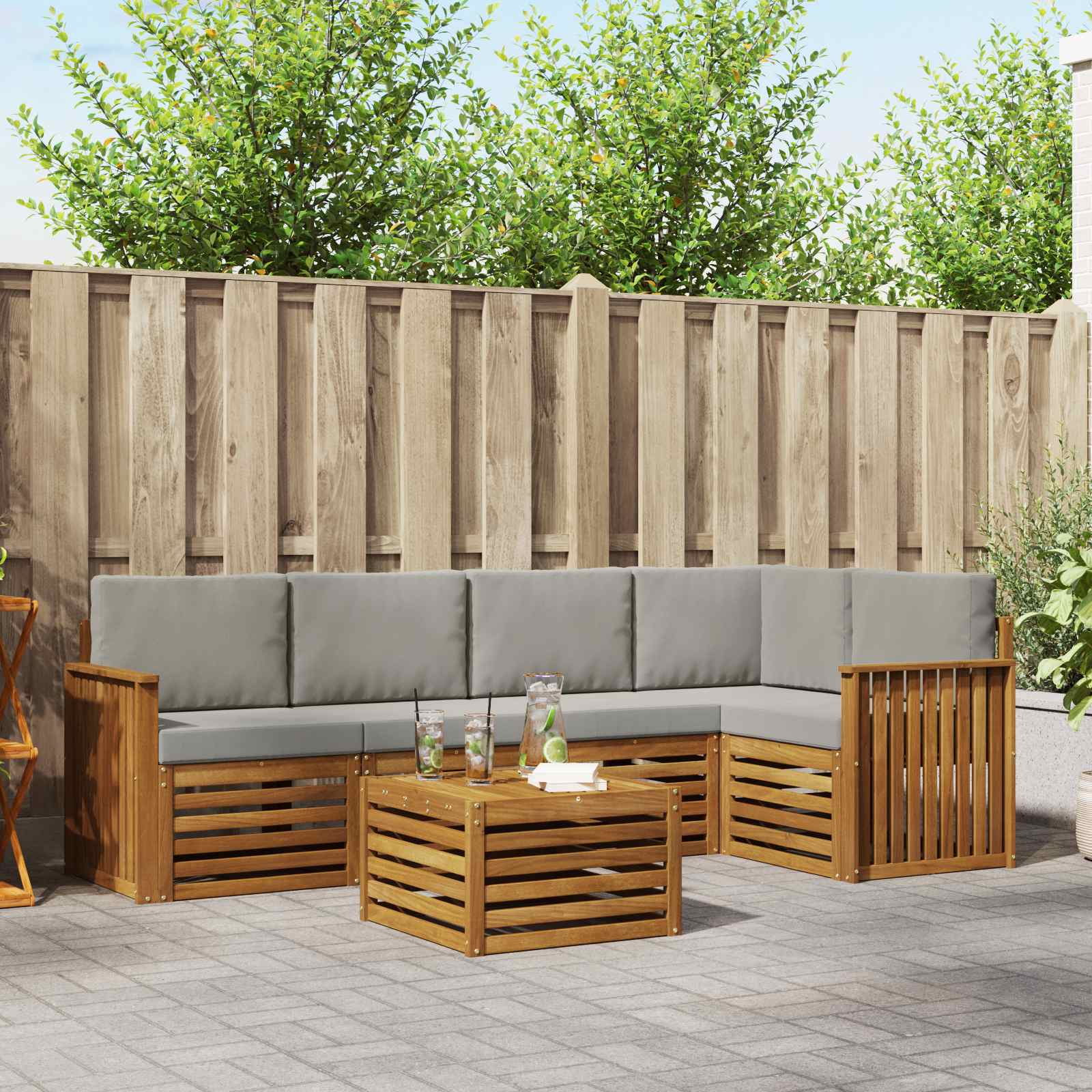Outdoor-Sofagarnitur 6 stk. Natürlich und Hellgrau Polyester