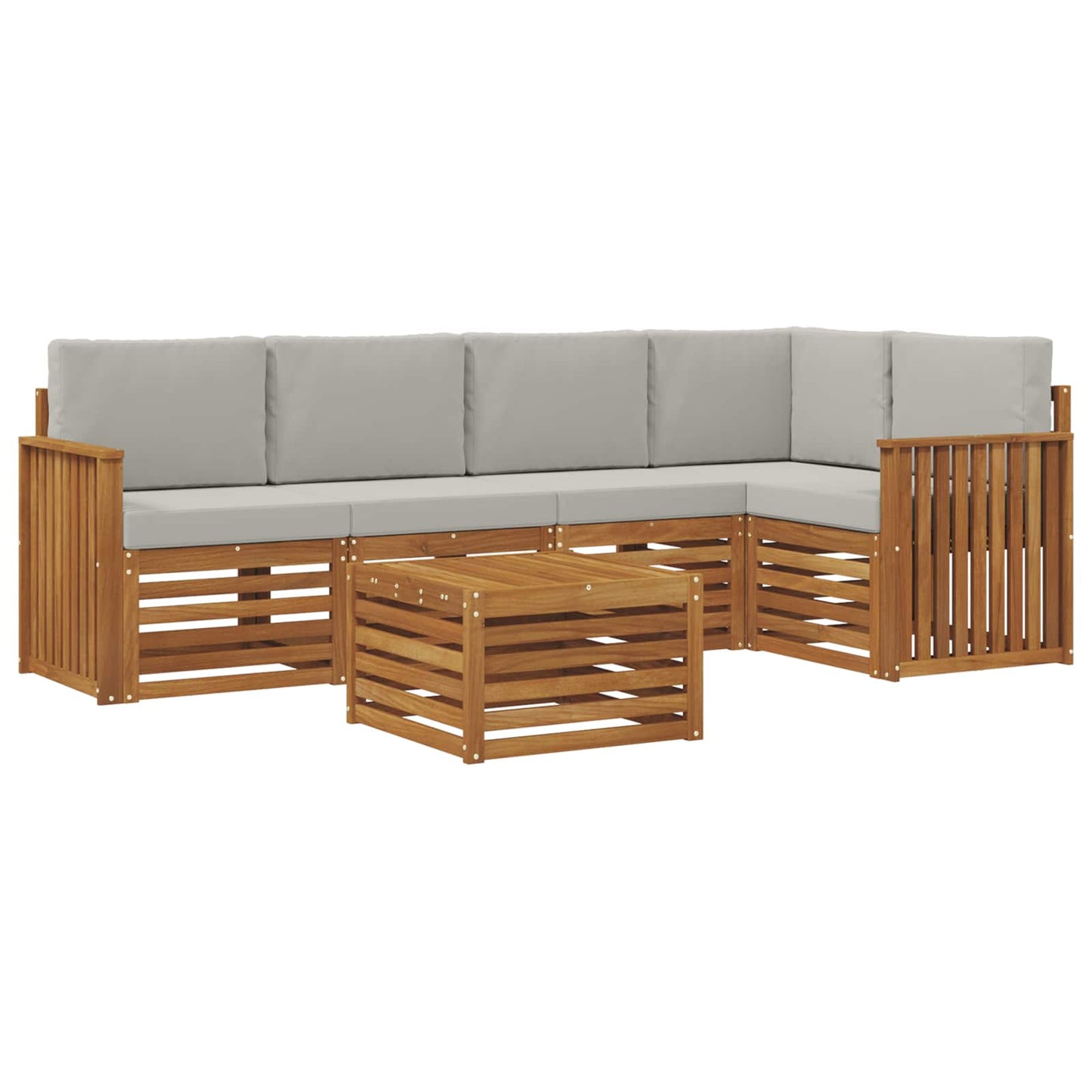Outdoor-Sofagarnitur 6 stk. Natürlich und Hellgrau Polyester