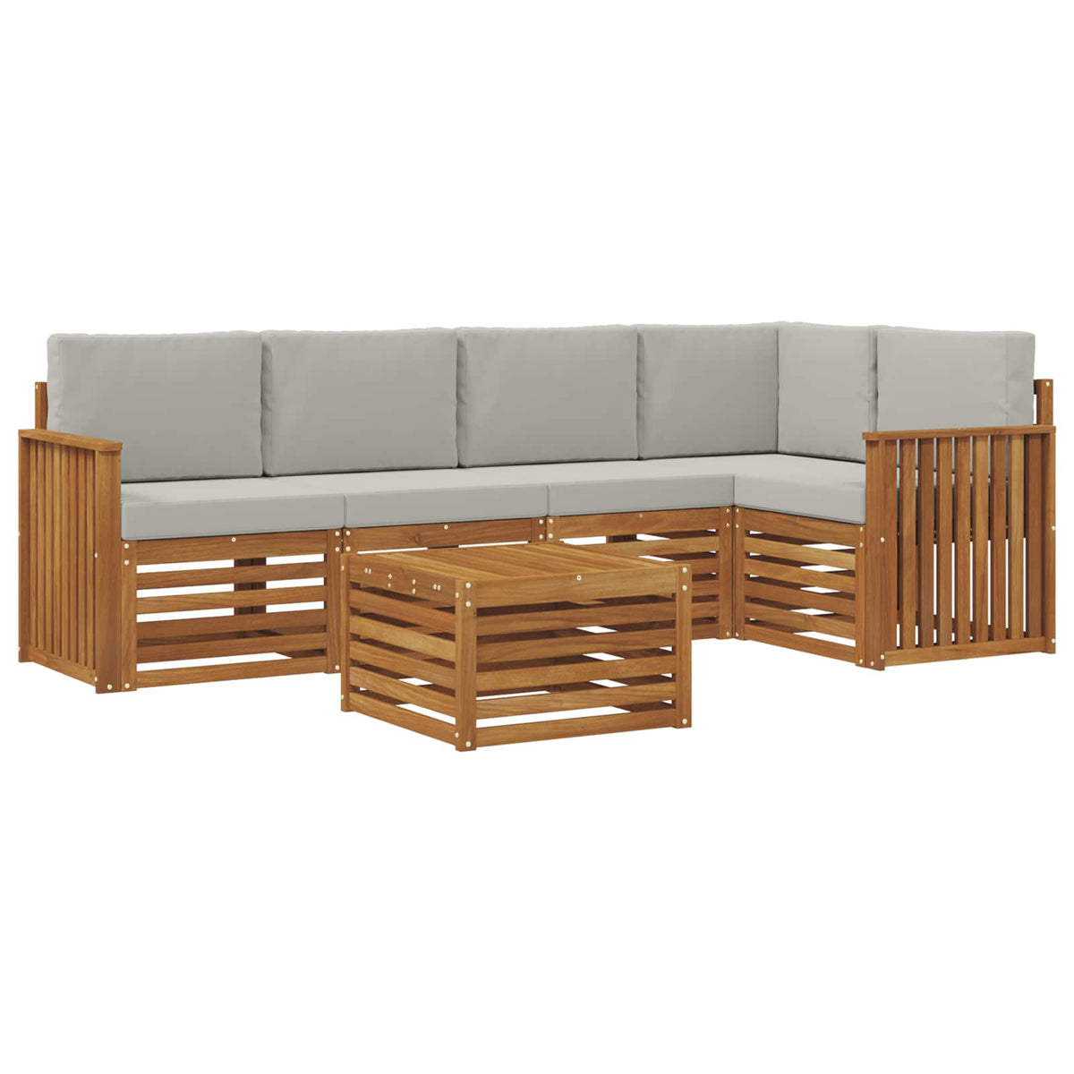 Outdoor-Sofagarnitur 6 stk. Natur und Hellgrau Polyester