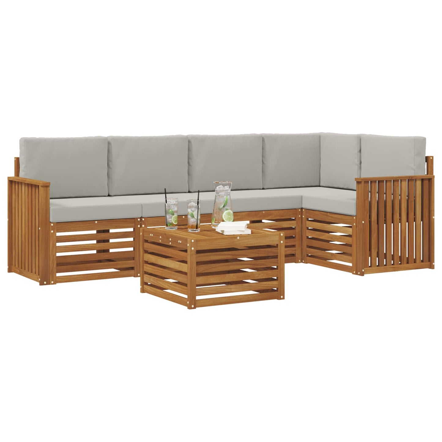 Outdoor-Sofagarnitur 6 stk. Natürlich und Hellgrau Polyester