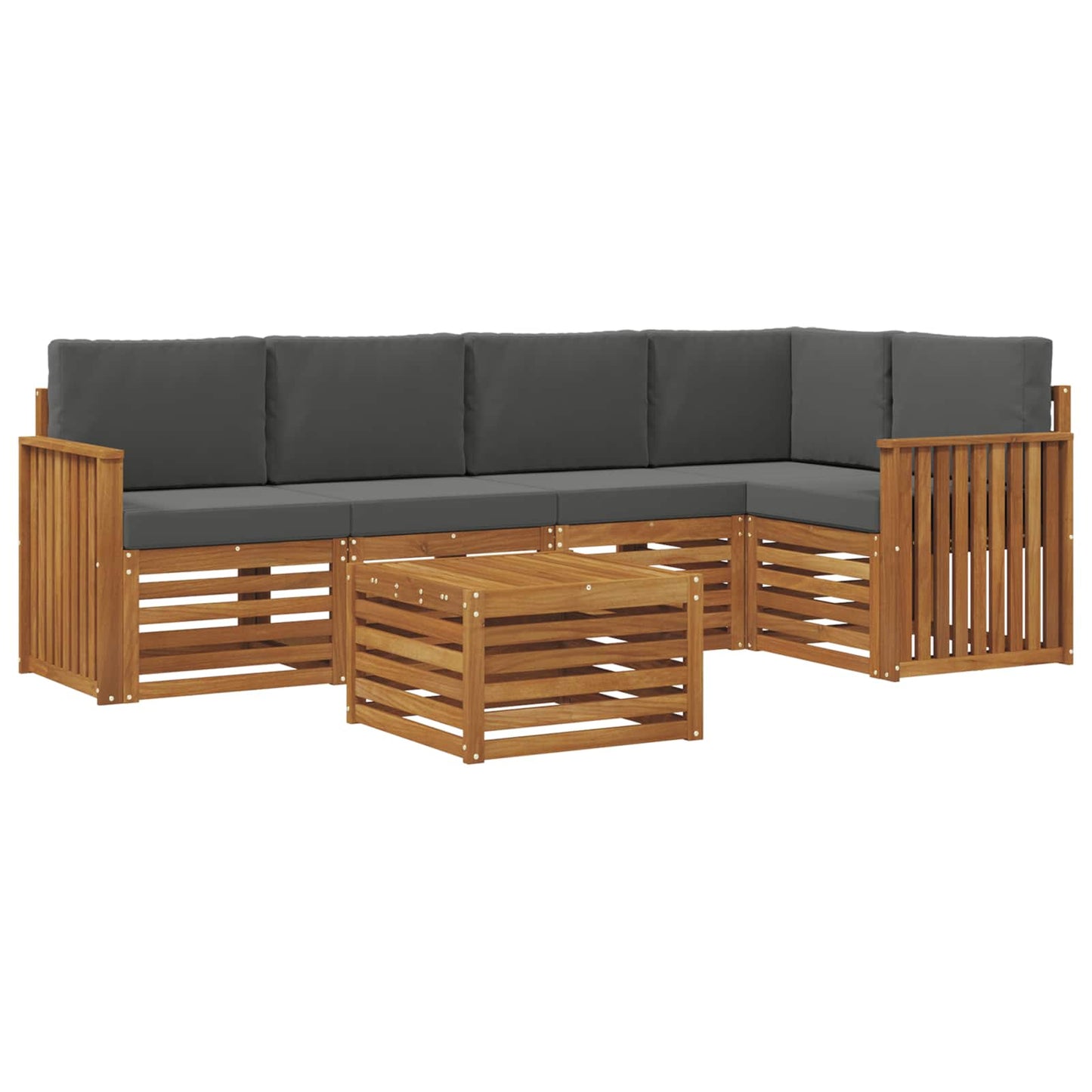 Ecksofa Set 6 pcs Natur und Anthrazit Massivholz Akazie