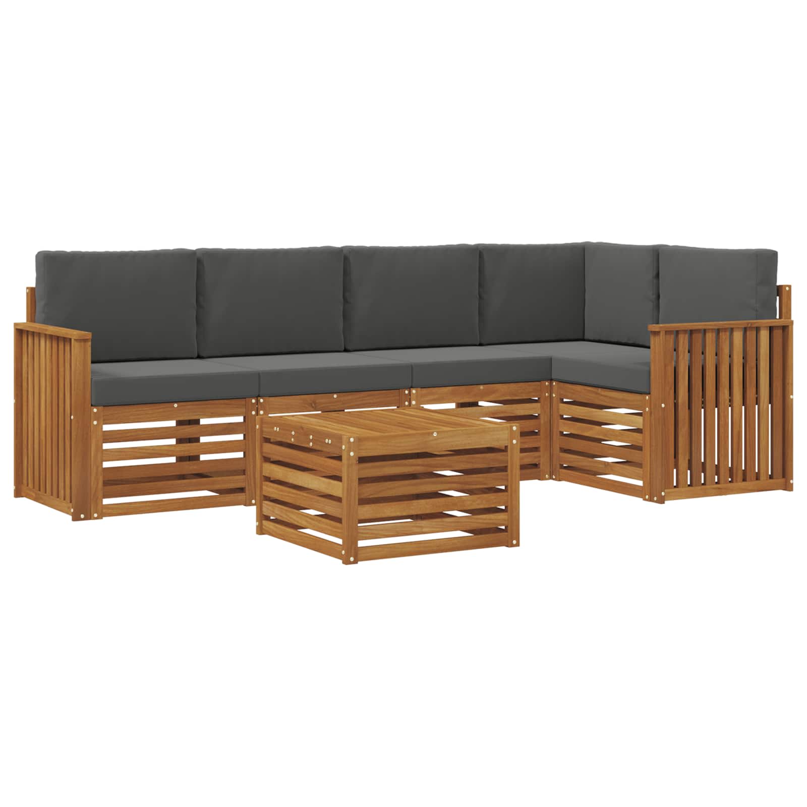 Ecksofa Set 6 pcs Natur und Anthrazit Massivholz Akazie
