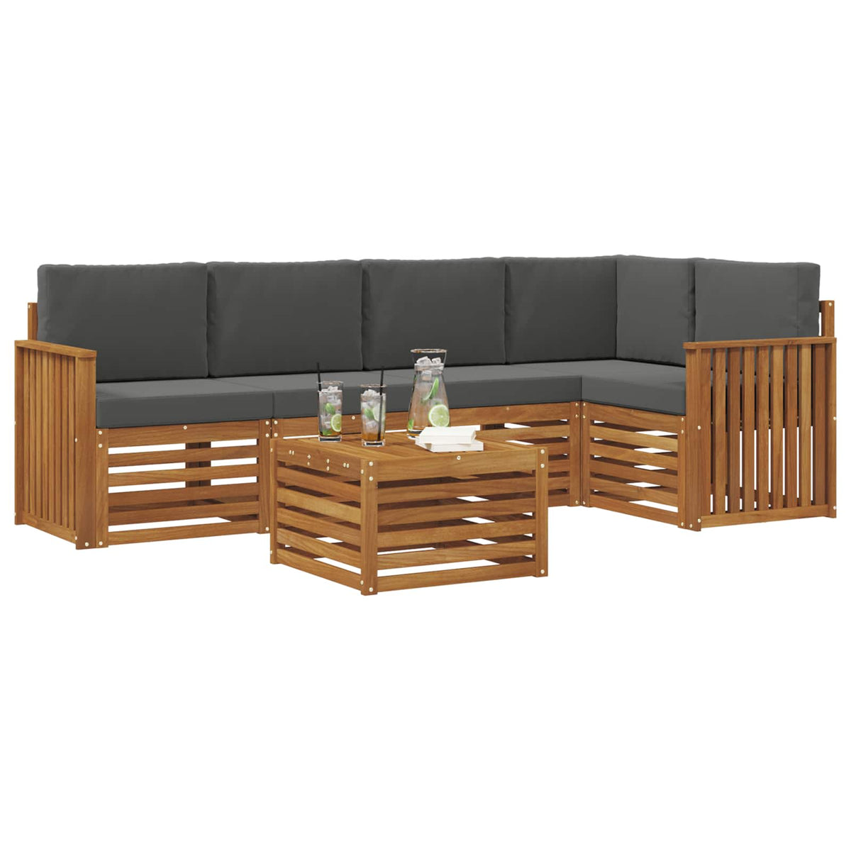 Outdoor-Sofagarnitur 6 stk. Natur und Anthrazit Polyester