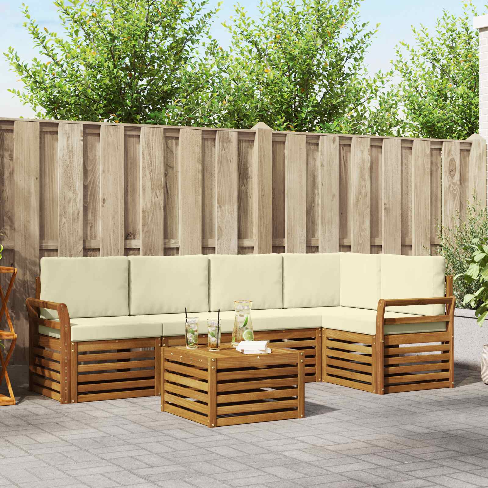 Outdoor-Sofagarnitur 6 stk. Natur und Creme Polyester