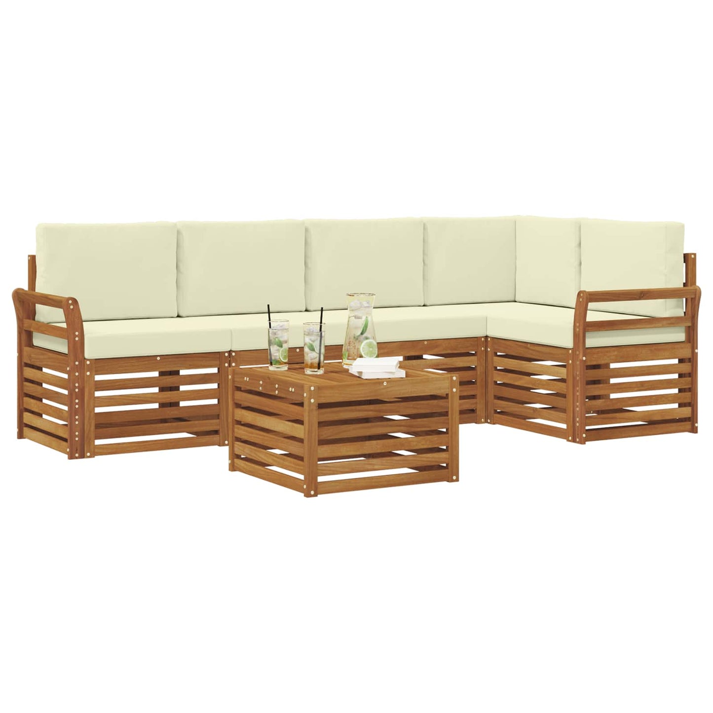Outdoor-Sofagarnitur 6 stk. Natur und Creme Polyester