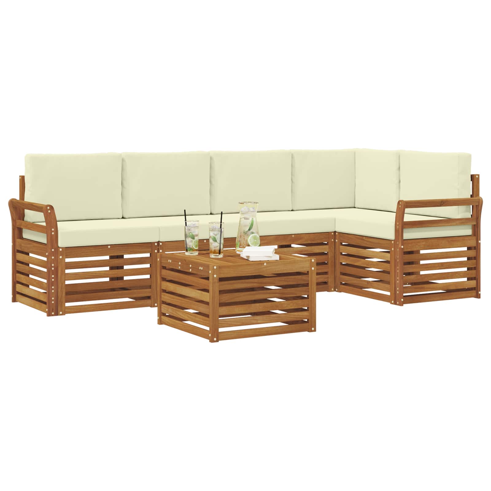 Outdoor-Sofagarnitur 6 stk. Natur und Creme Polyester
