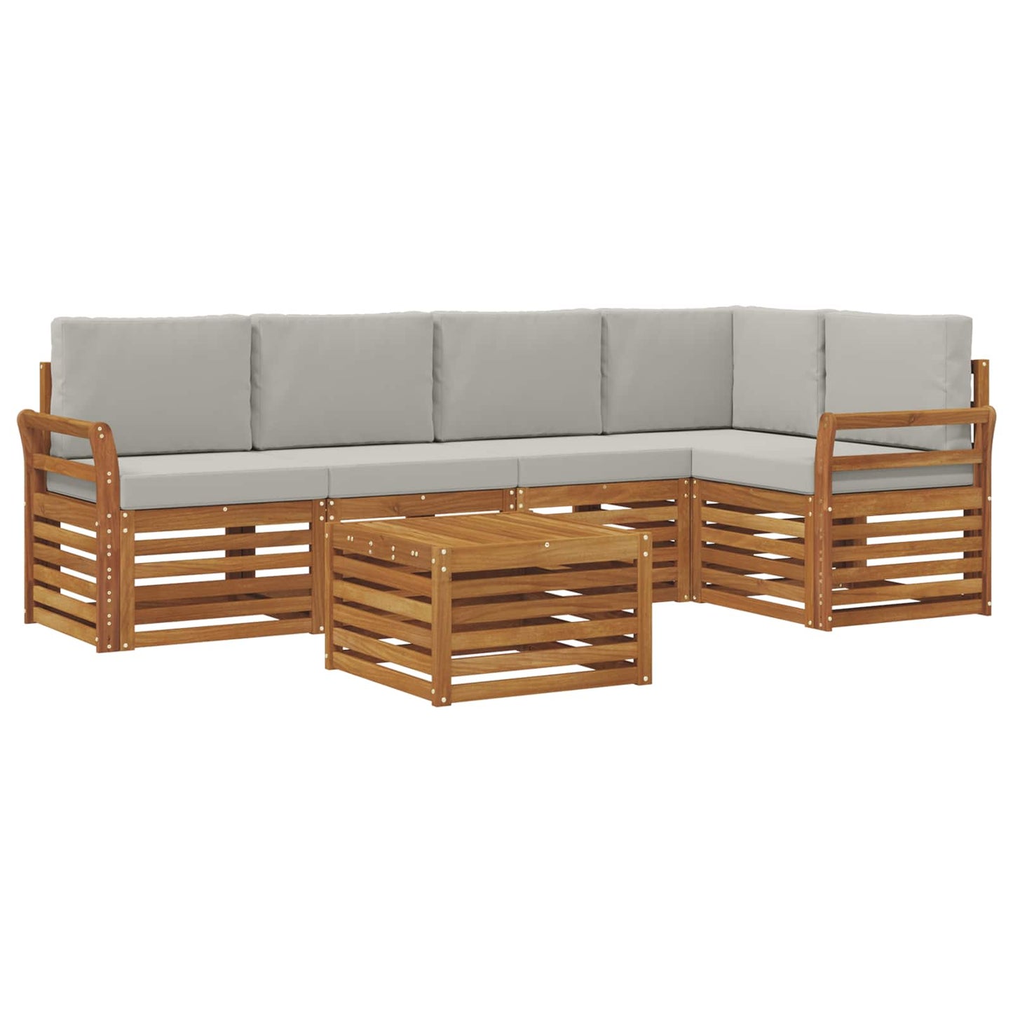 Outdoor-Sofagarnitur 6 stk. Natürlich und Hellgrau Polyester