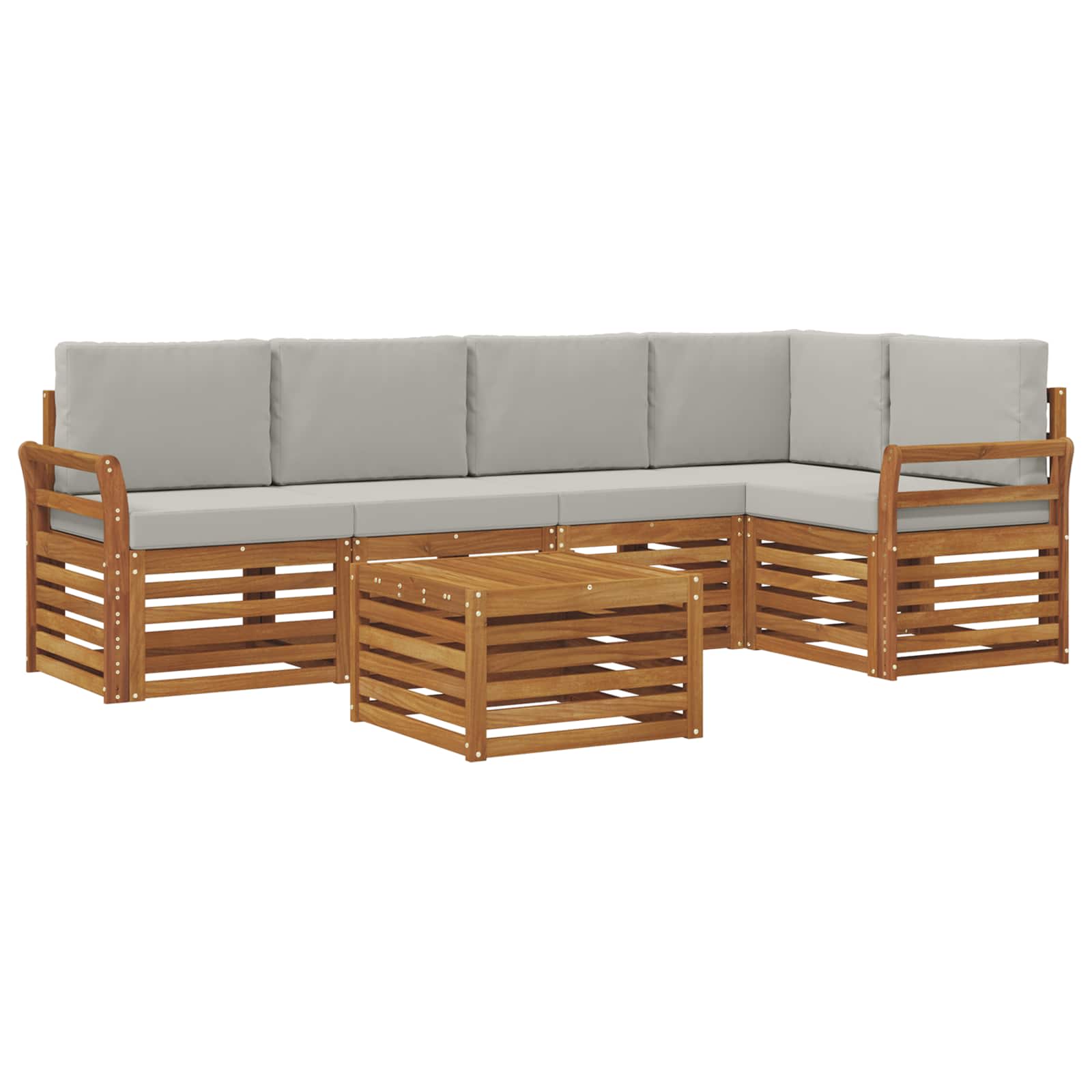 Outdoor-Sofagarnitur 6 stk. Natürlich und Hellgrau Polyester