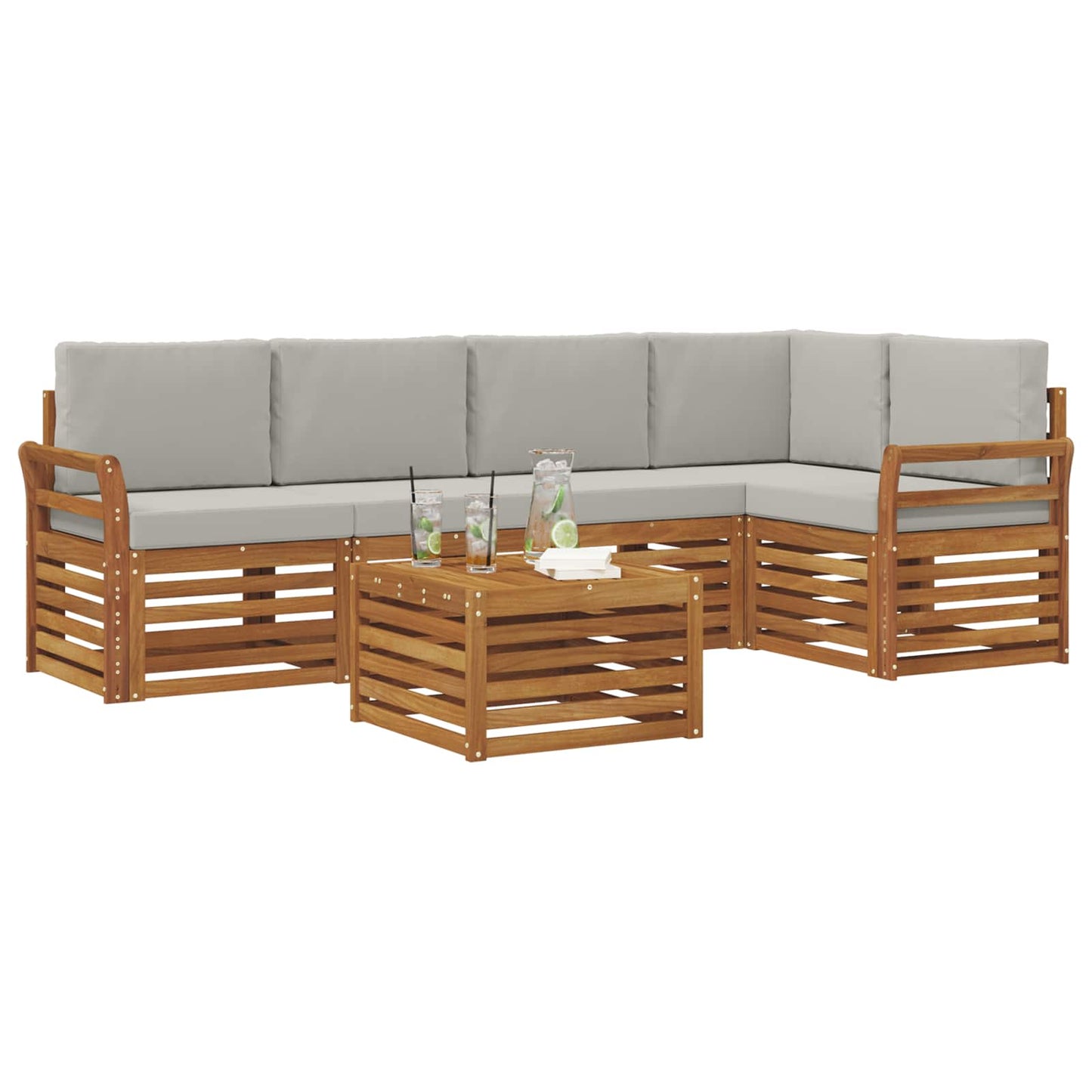Outdoor-Sofagarnitur 6 stk. Natürlich und Hellgrau Polyester