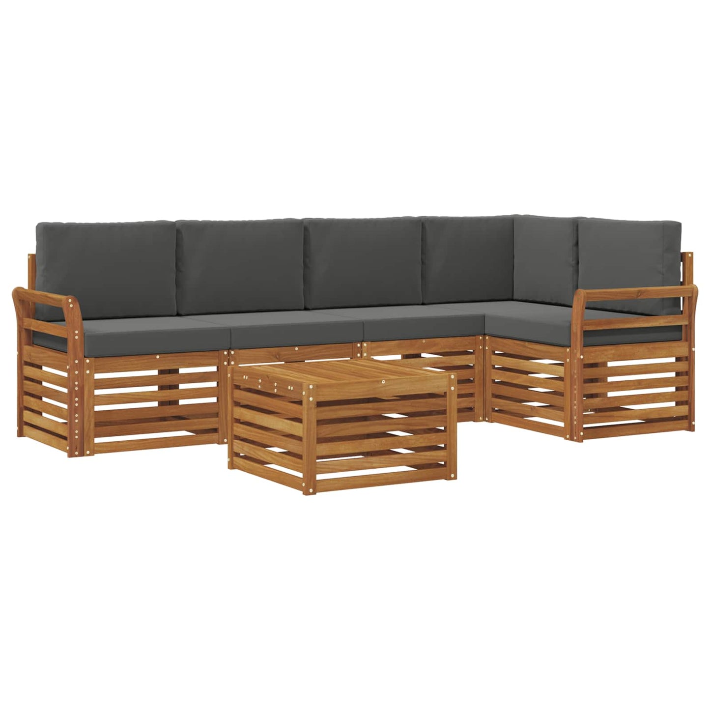 Ecksofa Set 6 pcs Natur und Anthrazit Massivholz Akazie