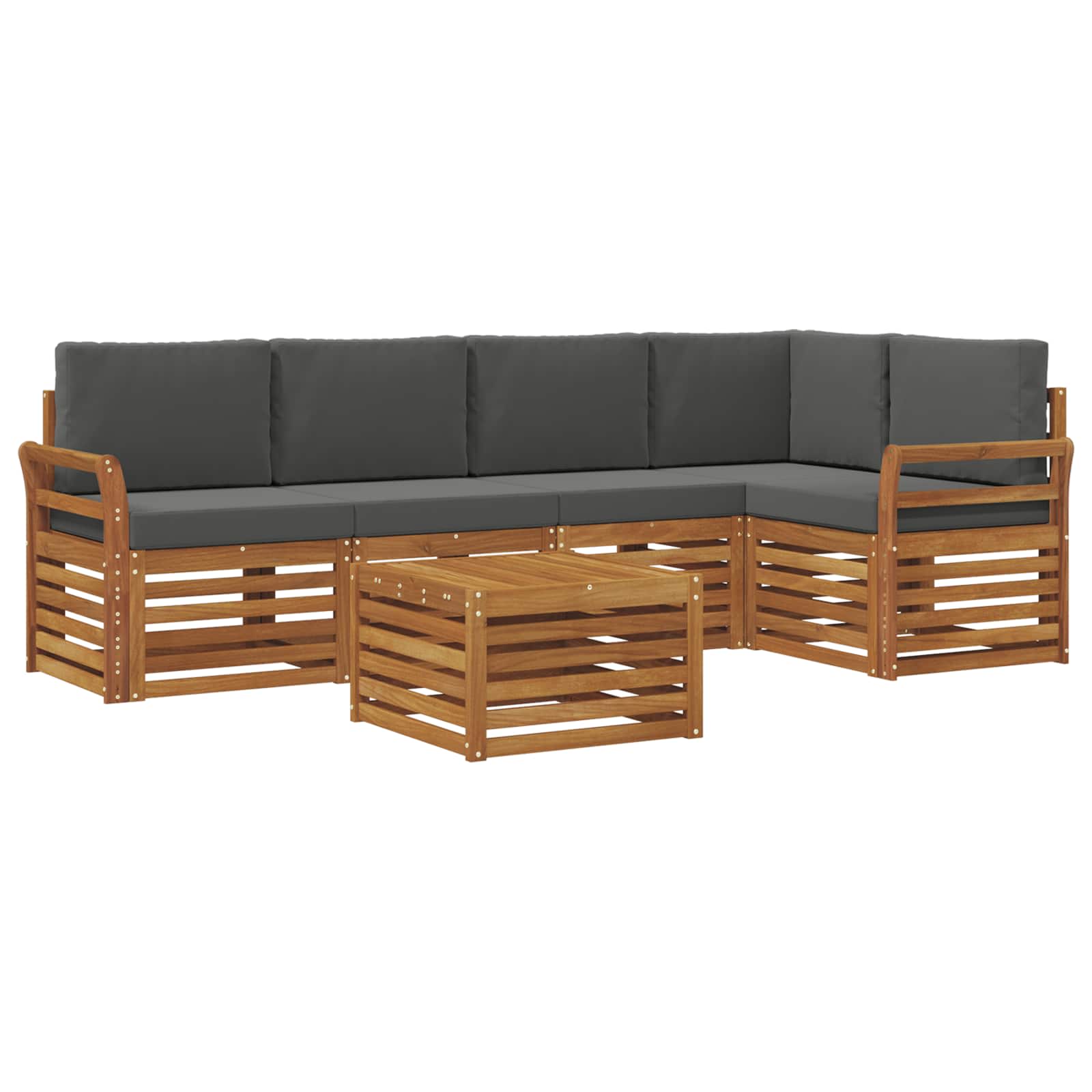 Ecksofa Set 6 pcs Natur und Anthrazit Massivholz Akazie