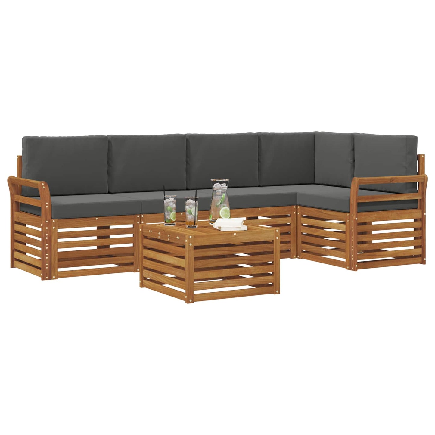 Ecksofa Set 6 pcs Natur und Anthrazit Massivholz Akazie