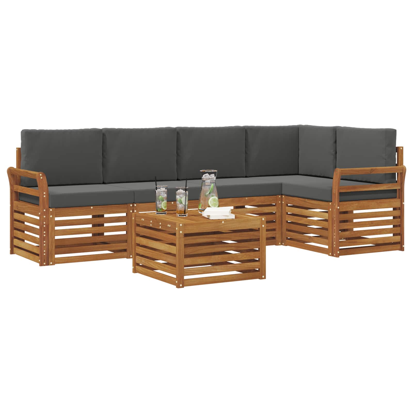 Ecksofa Set 6 pcs Natur und Anthrazit Massivholz Akazie