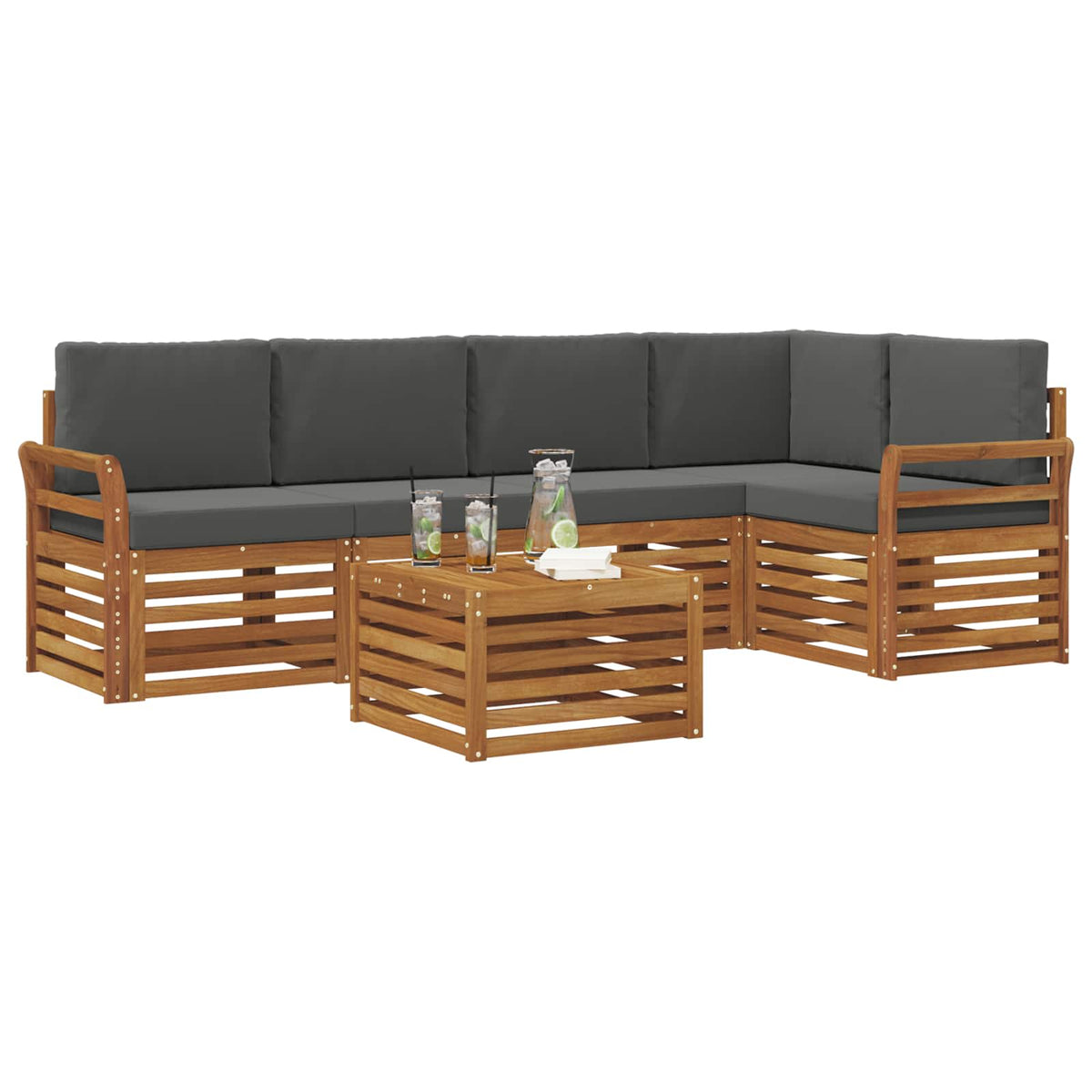 Outdoor-Sofagarnitur 6 stk. Natur und Anthrazit Polyester