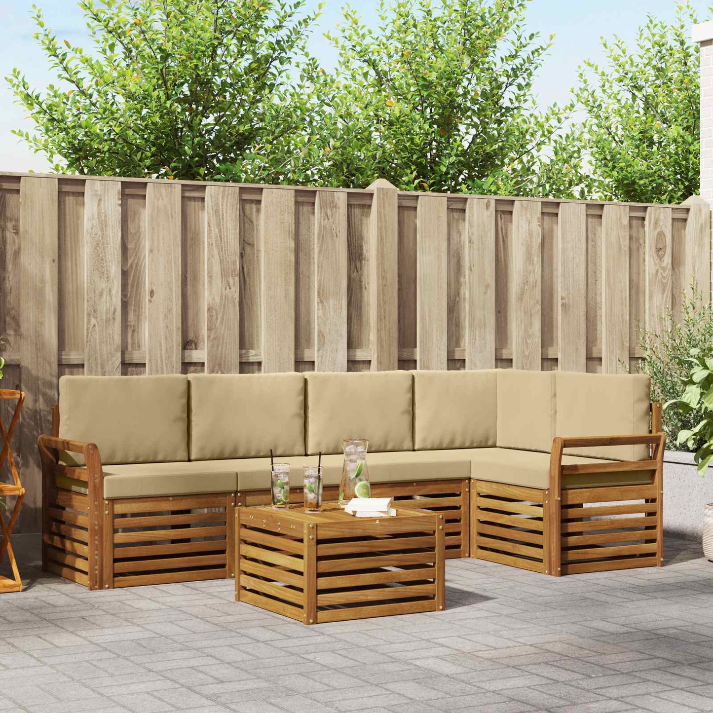 Outdoor-Sofagarnitur 6 stk. Natur und Beige Polyester