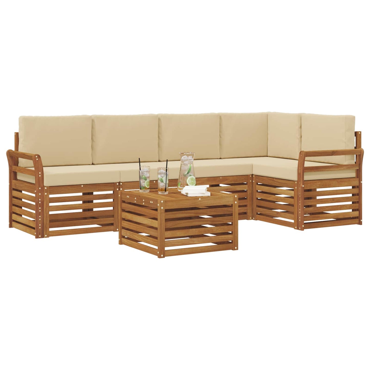 Outdoor-Sofagarnitur 6 stk. Natur und Beige Polyester