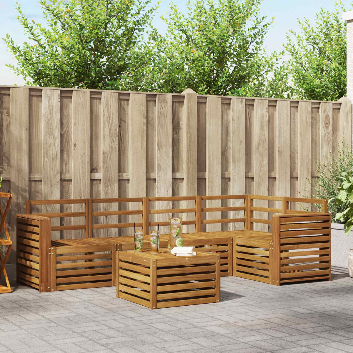 Outdoor-Sofagarnitur 6 stk. Natur Polyester