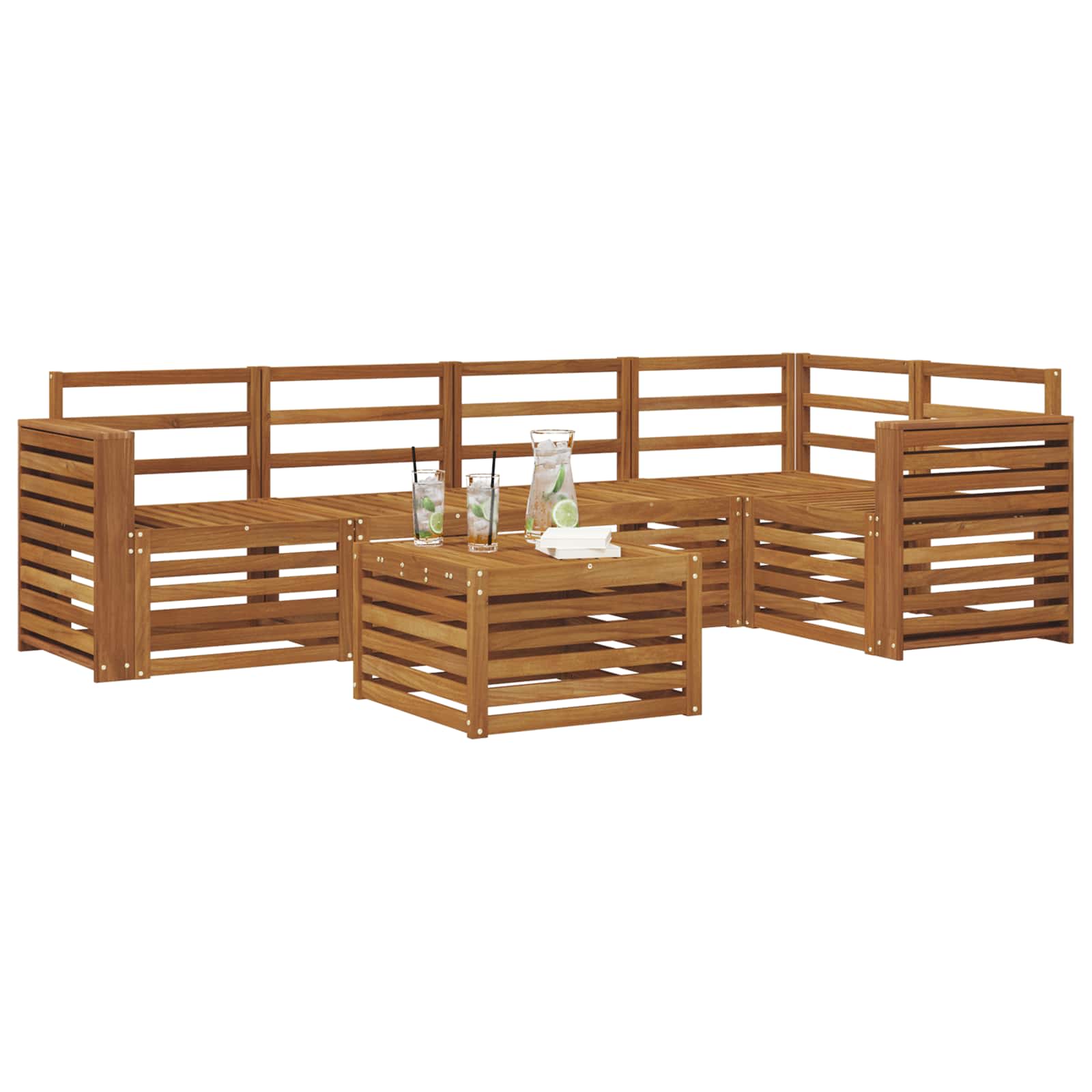 Ecksofa Set 6 pcs Natur Massivholz Akazie