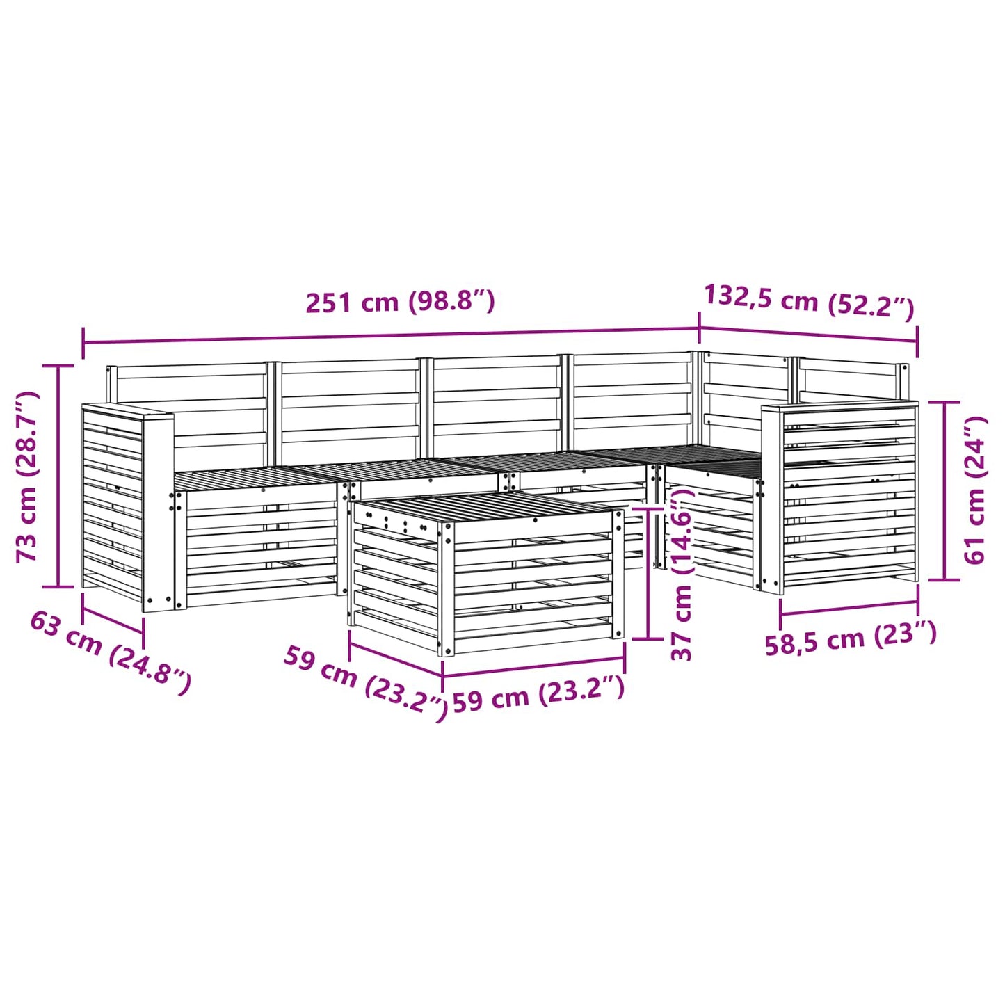 Ecksofa Set 6 pcs Natur Massivholz Akazie
