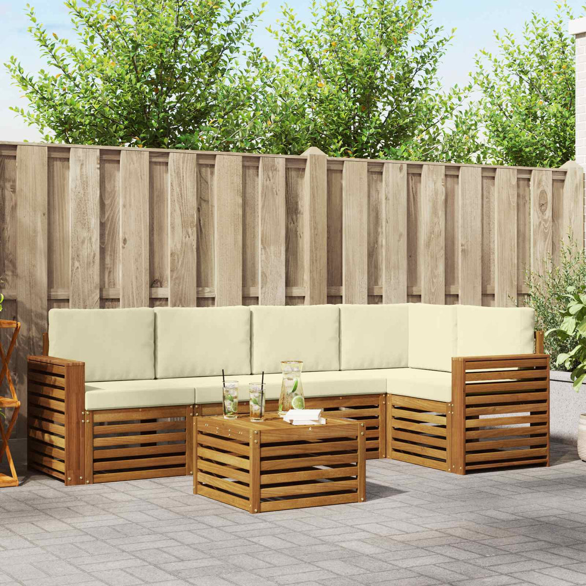 Outdoor-Sofagarnitur 6 stk. Natur und Creme Polyester