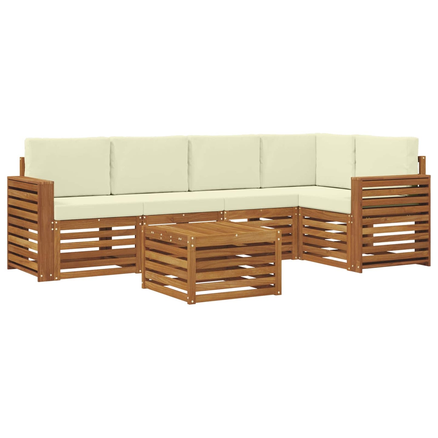 Ecksofa Set mit Kissen 6 pcs Natur und Creme Massivholz Akazie