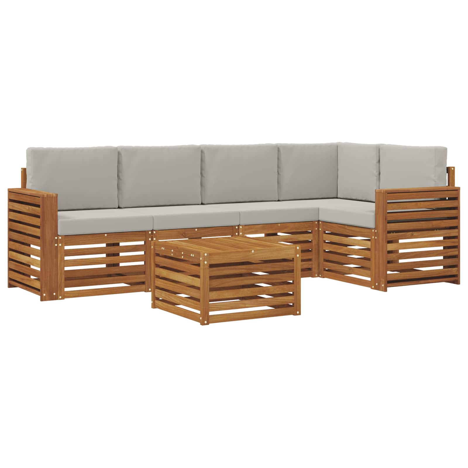 Outdoor-Sofagarnitur 6 stk. Natürlich und Hellgrau Polyester