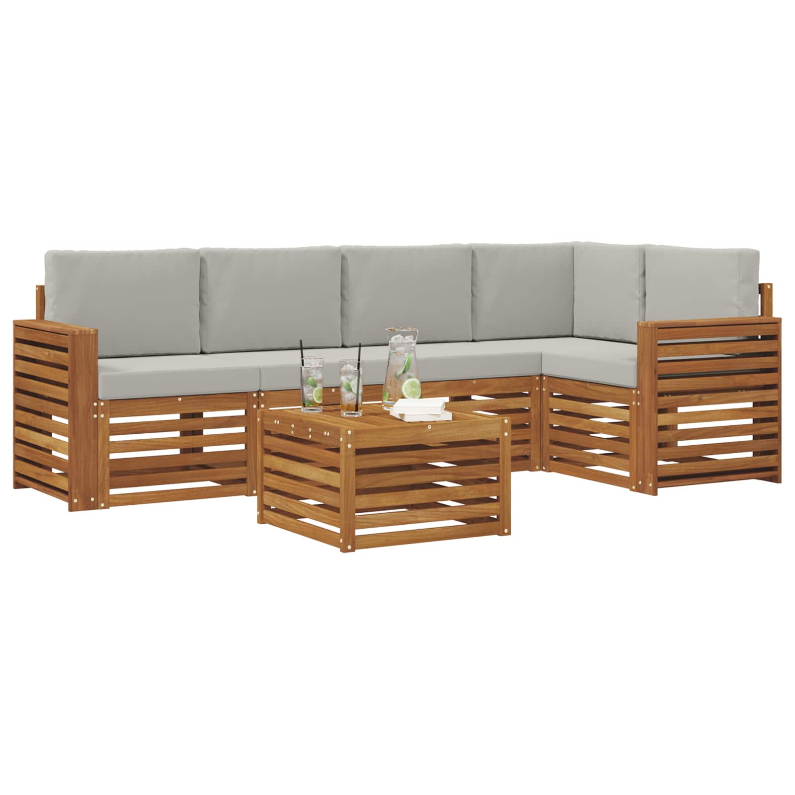 Outdoor-Sofagarnitur 6 stk. Natürlich und Hellgrau Polyester
