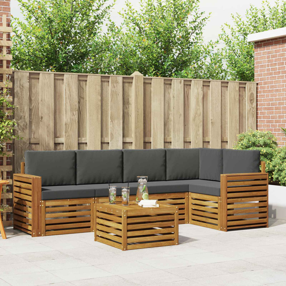 Outdoor-Sofagarnitur 6 stk. Natur und Anthrazit Polyester
