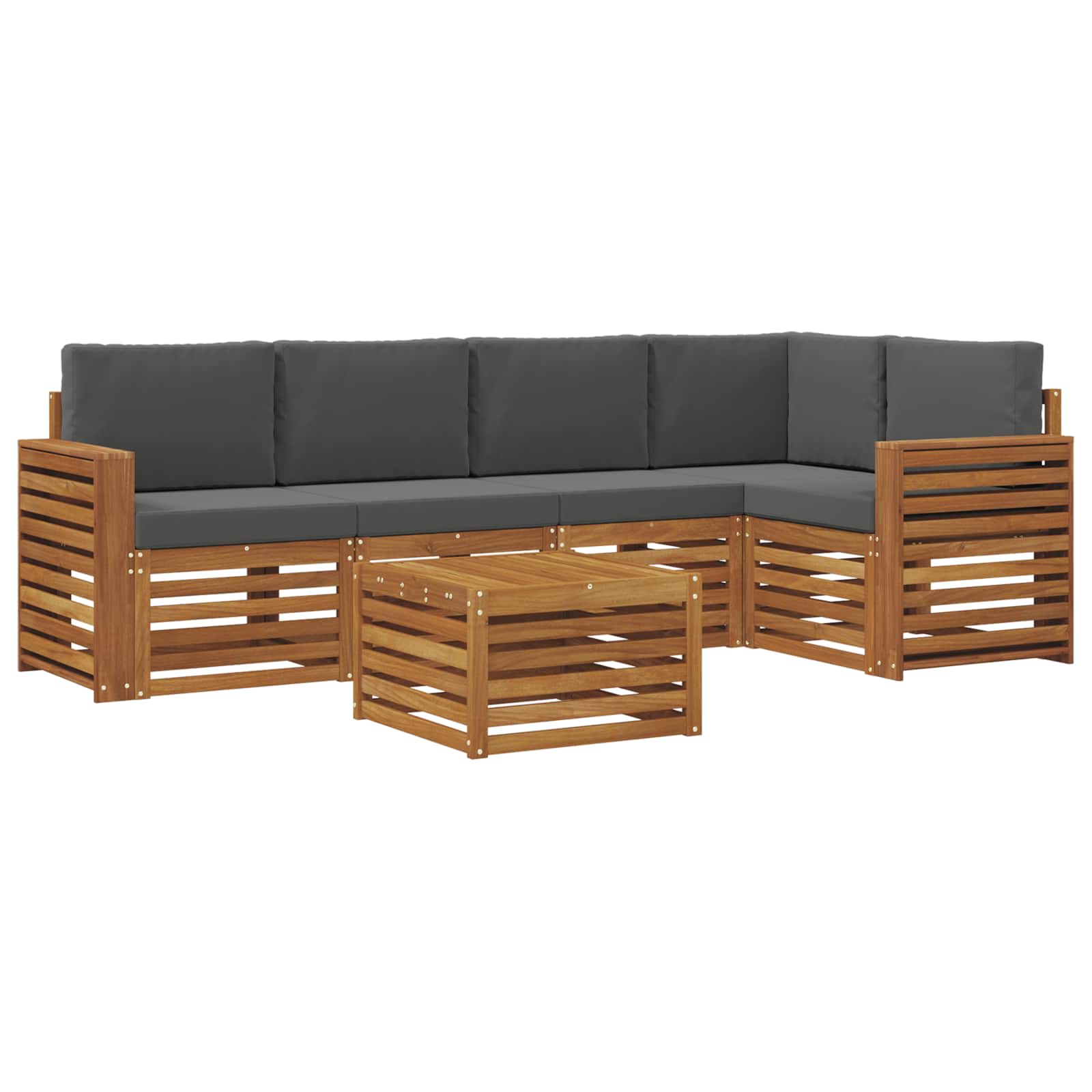 Ecksofa Set 6 pcs Natur und Anthrazit Massivholz Akazie