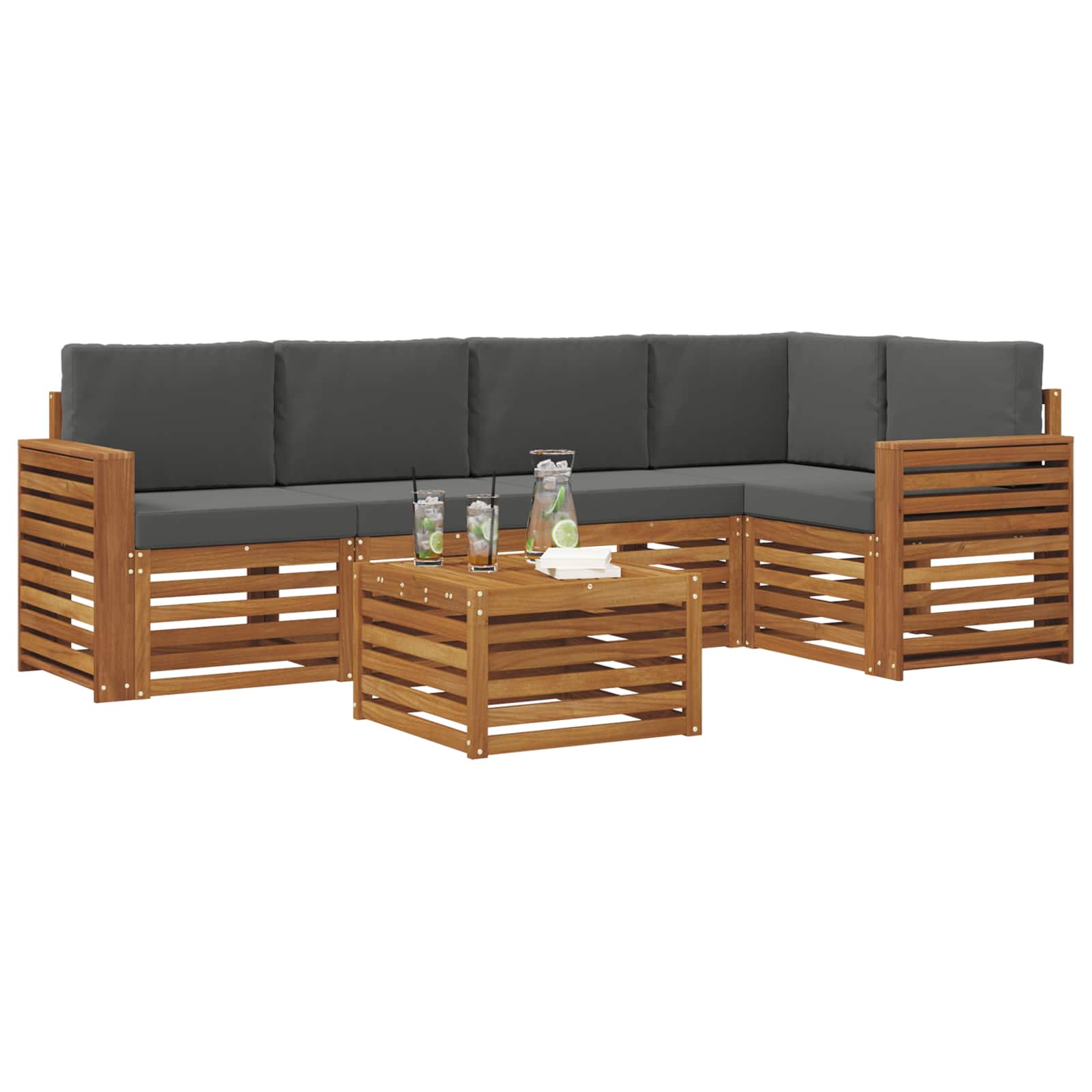 Ecksofa Set 6 pcs Natur und Anthrazit Massivholz Akazie