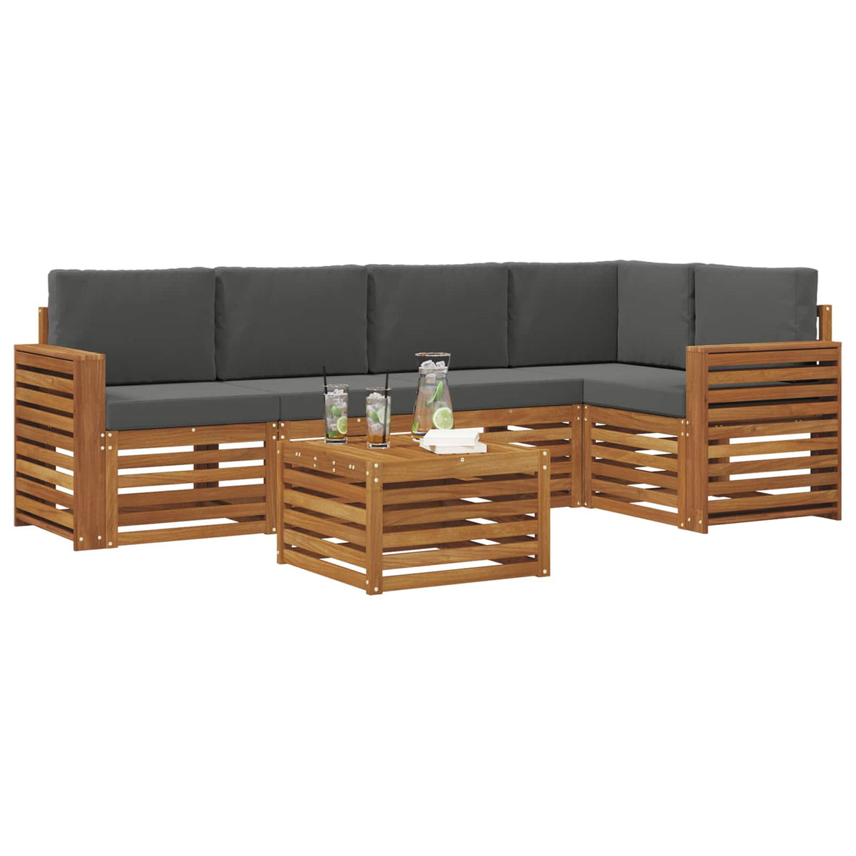 Outdoor-Sofagarnitur 6 stk. Natur und Anthrazit Polyester