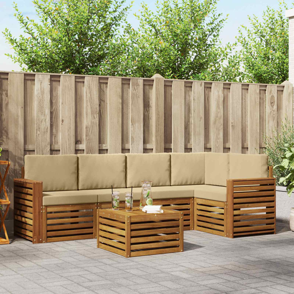 Outdoor-Sofagarnitur 6 stk. Natur und Beige Polyester
