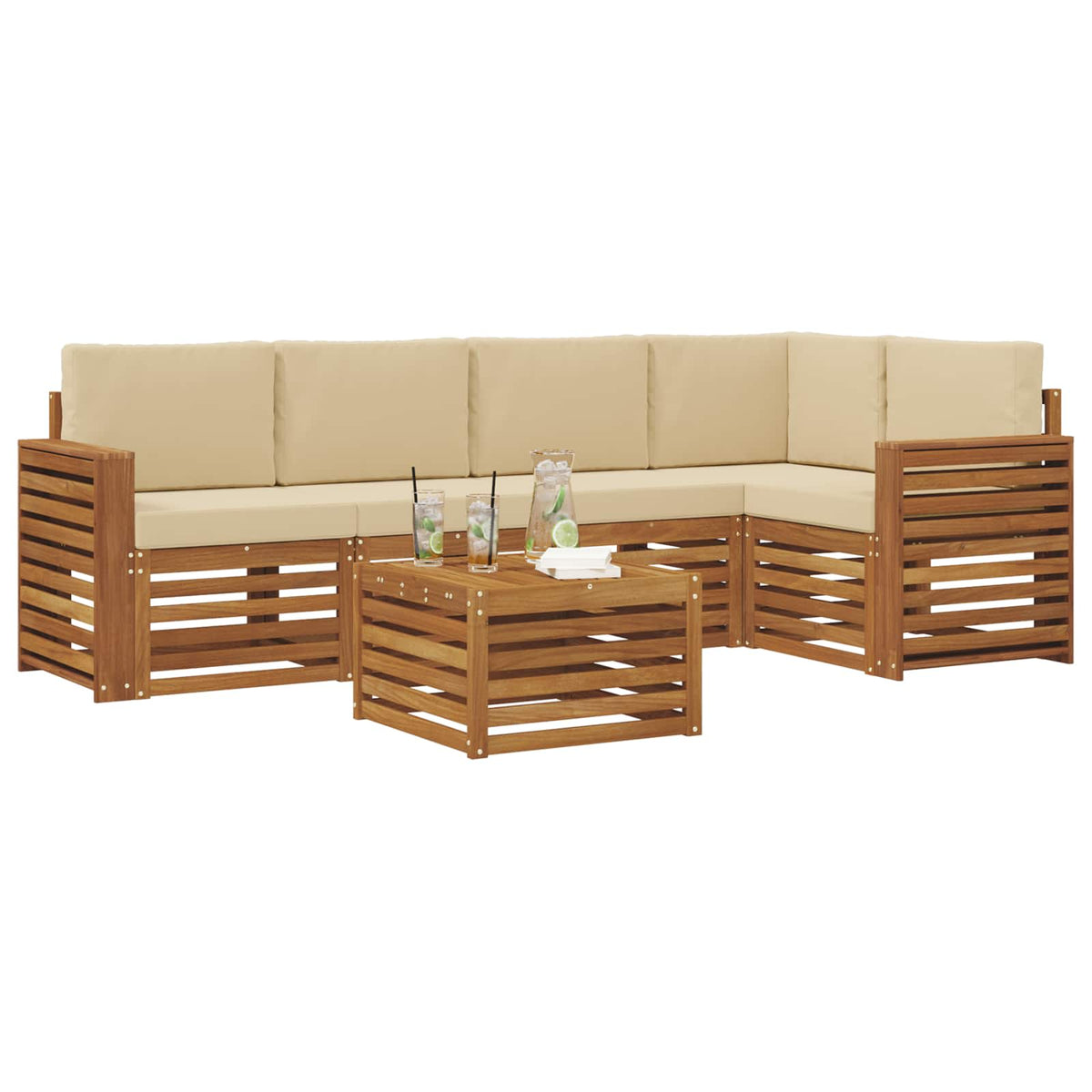 Outdoor-Sofagarnitur 6 stk. Natur und Beige Polyester