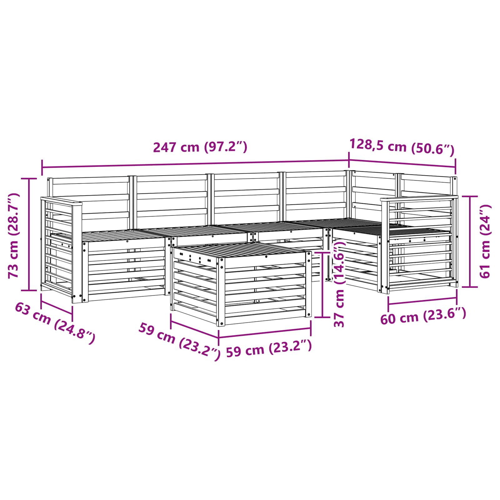 Ecksofa Set 6 pcs Natur Massivholz Akazie