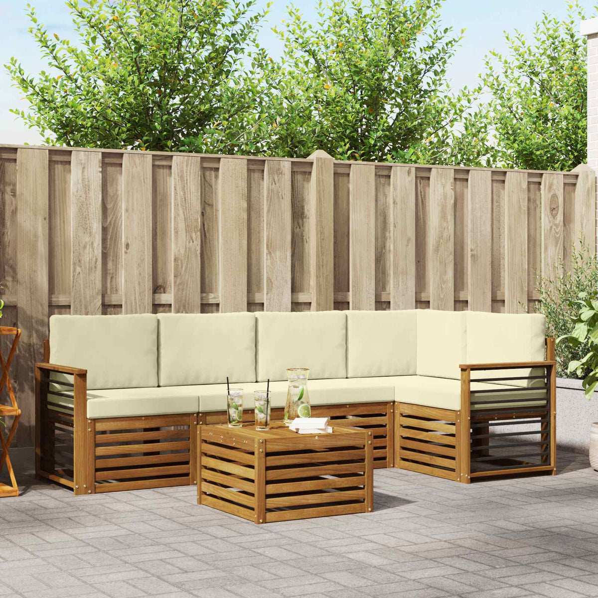 Outdoor-Sofagarnitur 6 stk. Natur und Creme Polyester