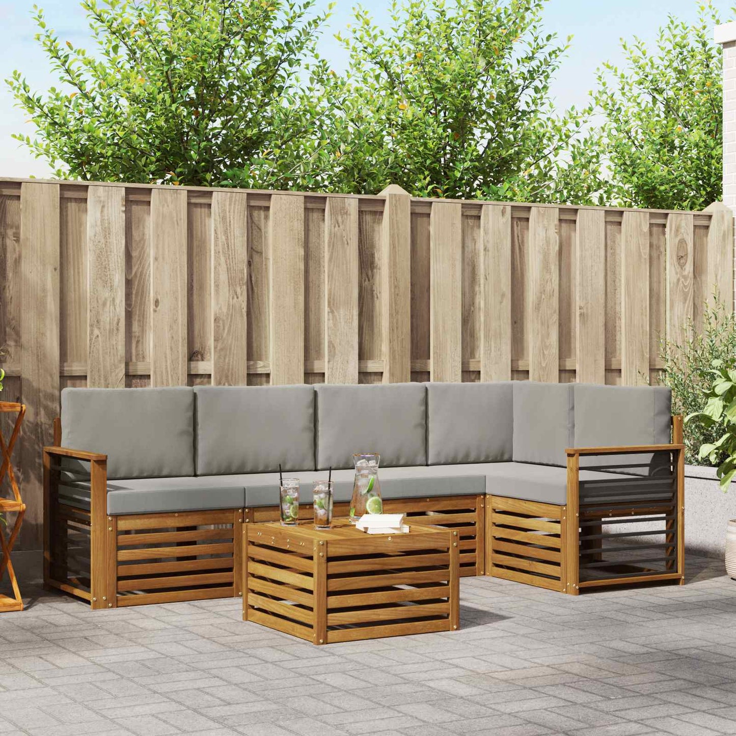 Outdoor-Sofagarnitur 6 stk. Natürlich und Hellgrau Polyester
