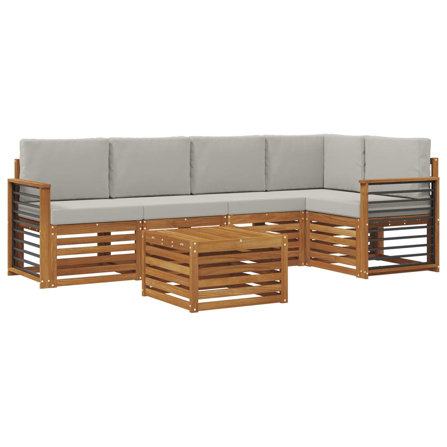 Outdoor-Sofagarnitur 6 stk. Natürlich und Hellgrau Polyester