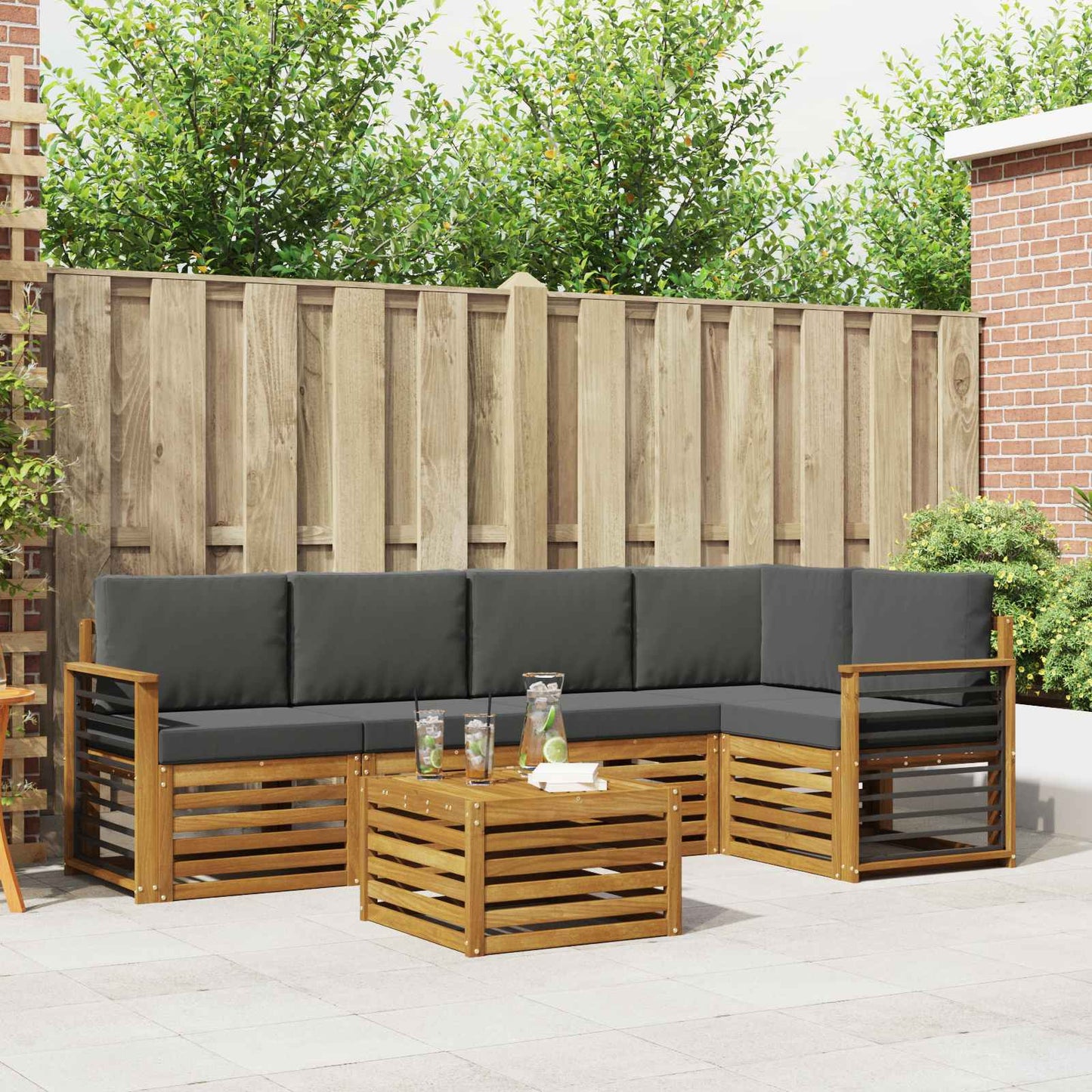 Ecksofa Set 6 pcs Natur und Anthrazit Massivholz Akazie