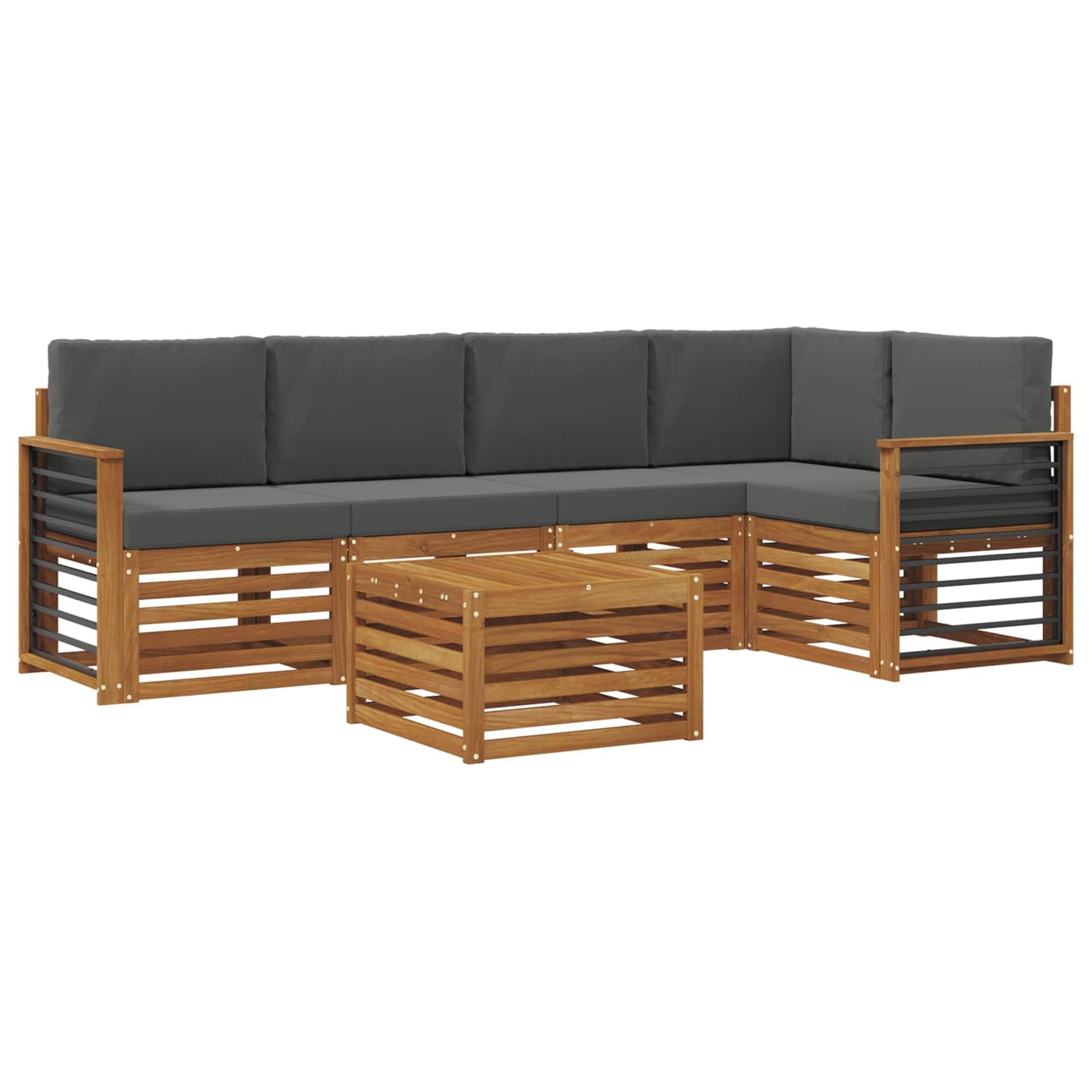 Ecksofa Set 6 pcs Natur und Anthrazit Massivholz Akazie