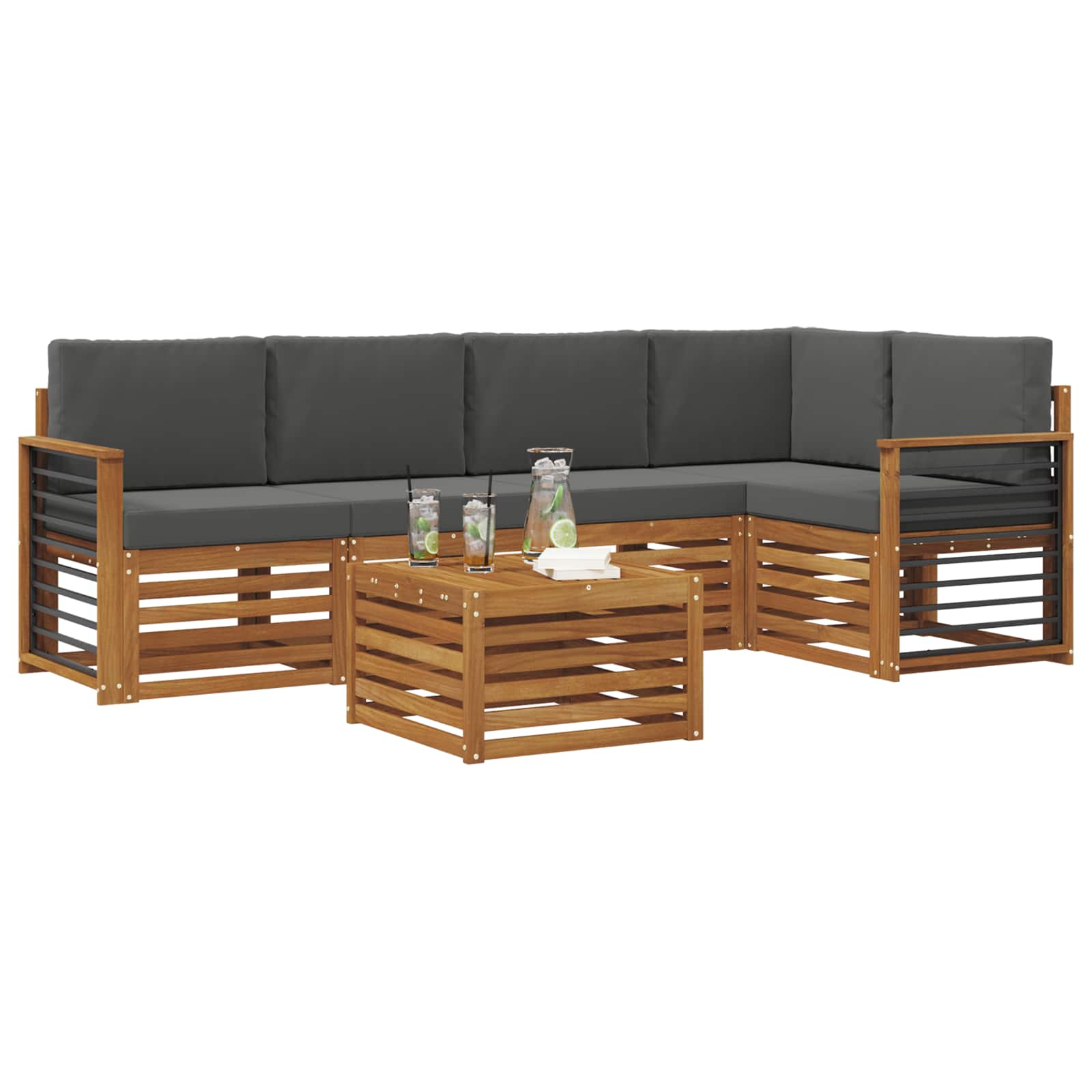 Ecksofa Set 6 pcs Natur und Anthrazit Massivholz Akazie