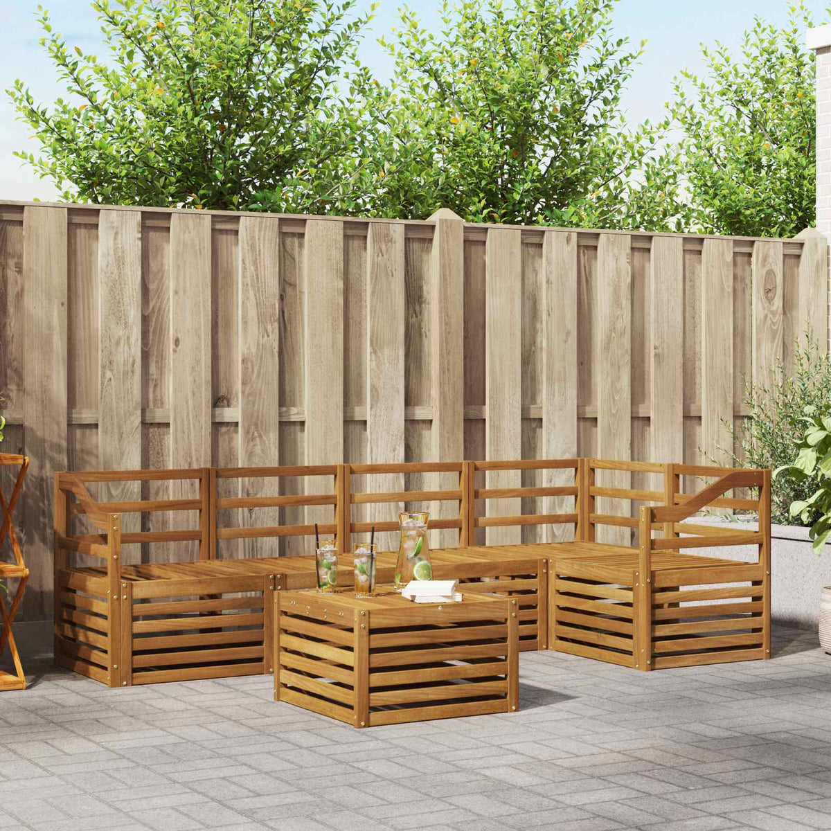 Outdoor-Sofagarnitur 6 stk. Natur Polyester