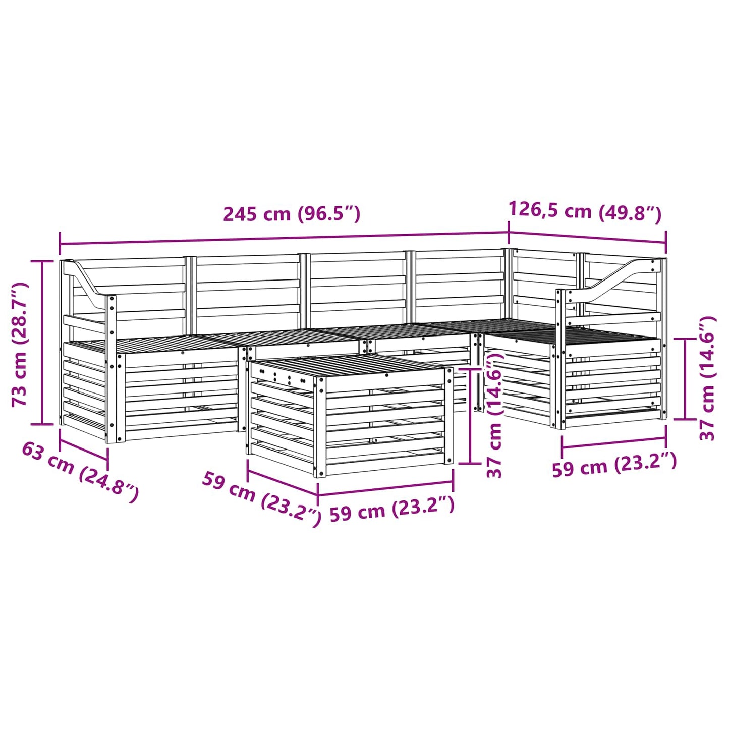 Ecksofa Set 6 pcs Natur Massivholz Akazie