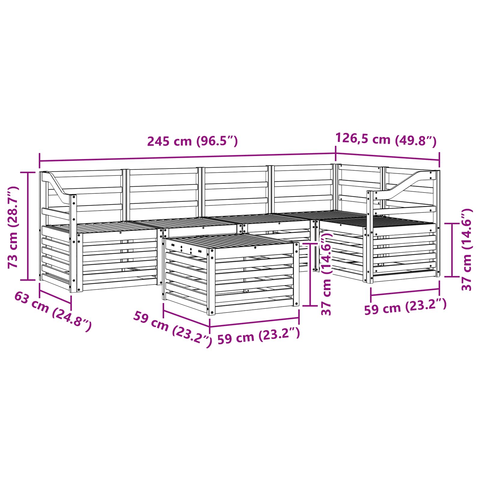 Ecksofa Set 6 pcs Natur Massivholz Akazie