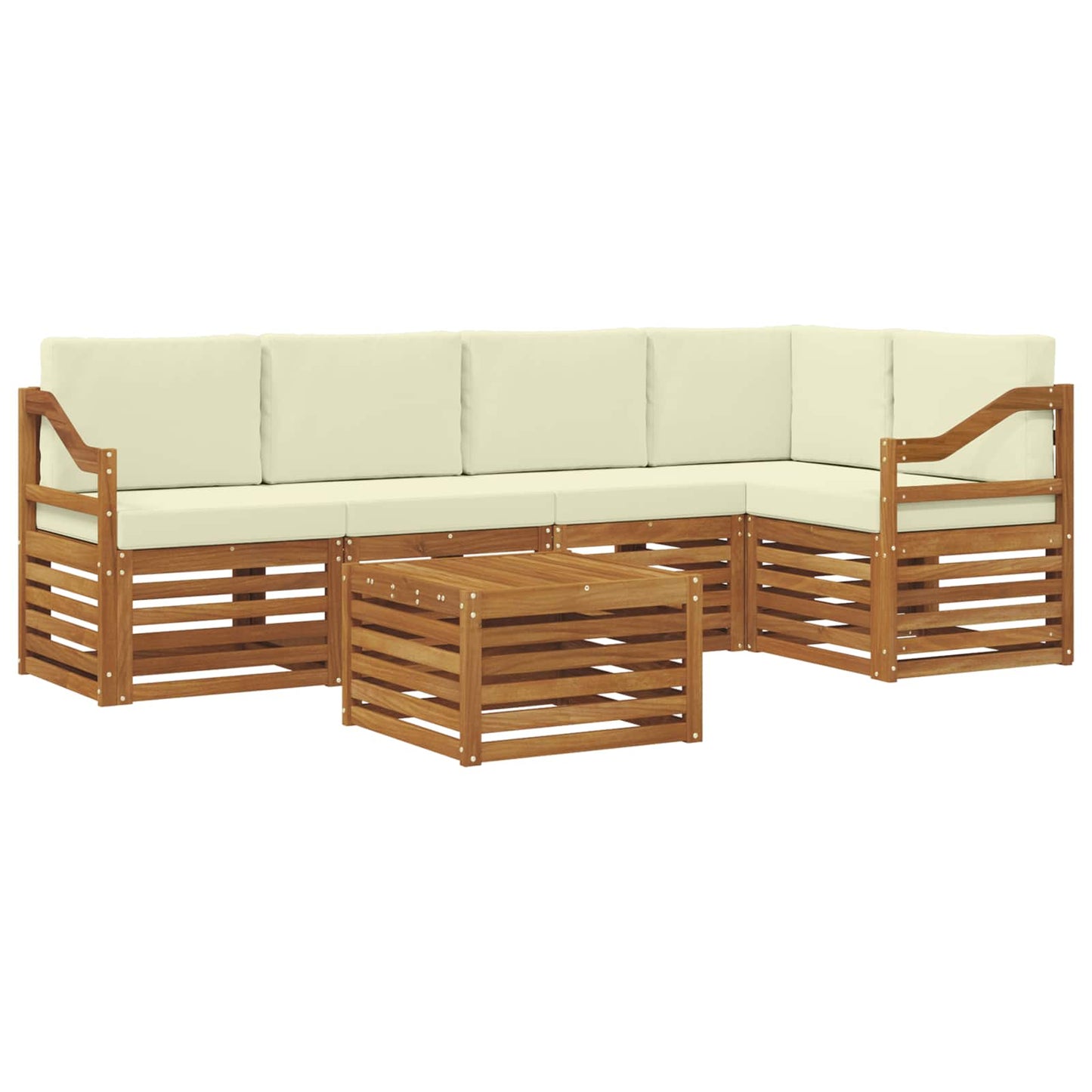 Ecksofa Set mit Kissen 6 pcs Natur und Creme Massivholz Akazie