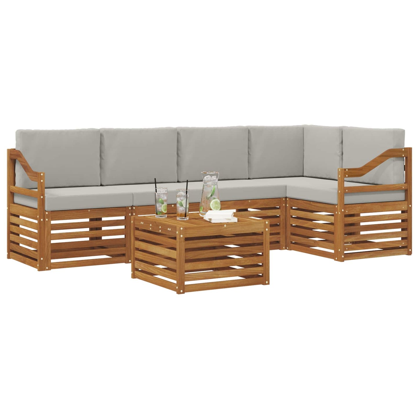 Outdoor-Sofagarnitur 6 stk. Natürlich und Hellgrau Polyester