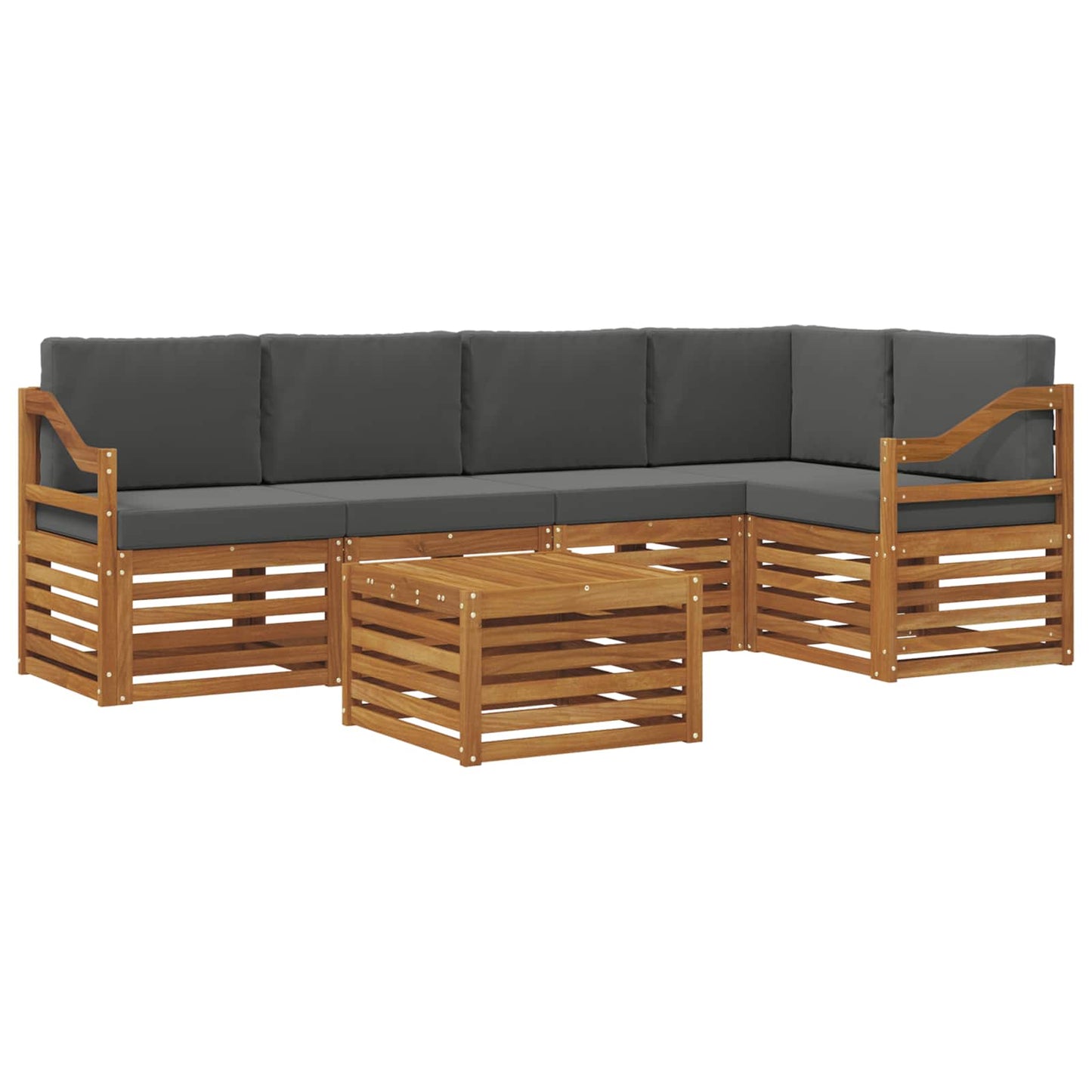 Ecksofa Set 6 pcs Natur und Anthrazit Massivholz Akazie