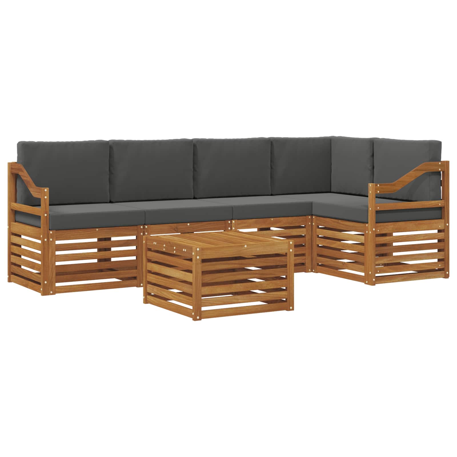 Ecksofa Set 6 pcs Natur und Anthrazit Massivholz Akazie