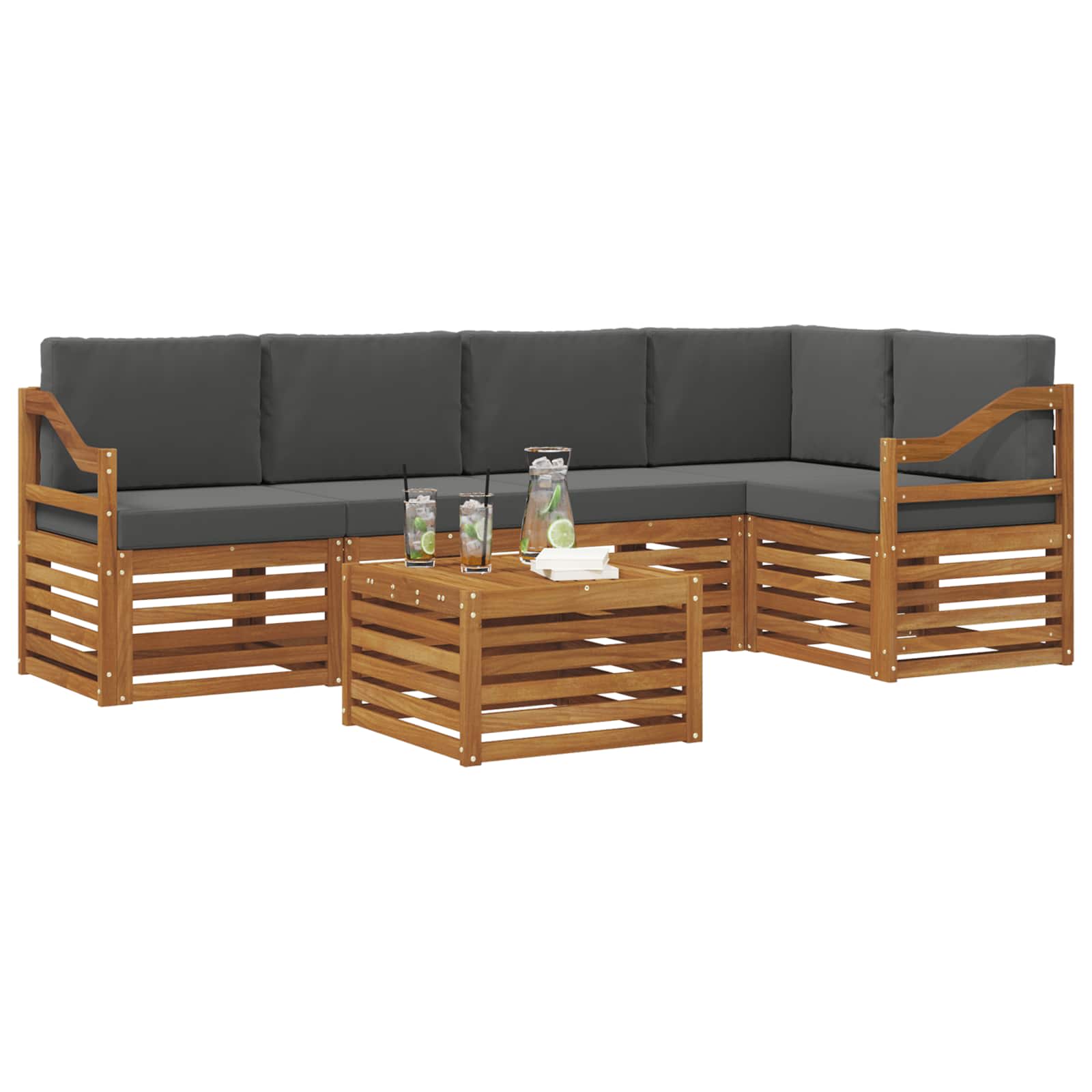 Ecksofa Set 6 pcs Natur und Anthrazit Massivholz Akazie