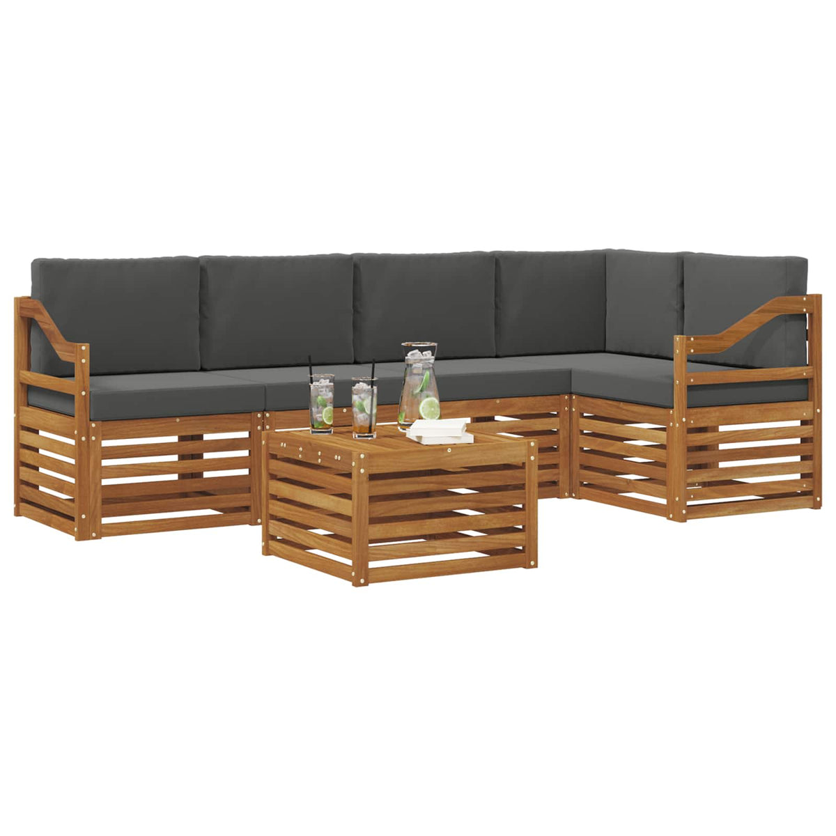 Outdoor-Sofagarnitur 6 stk. Natur und Anthrazit Polyester